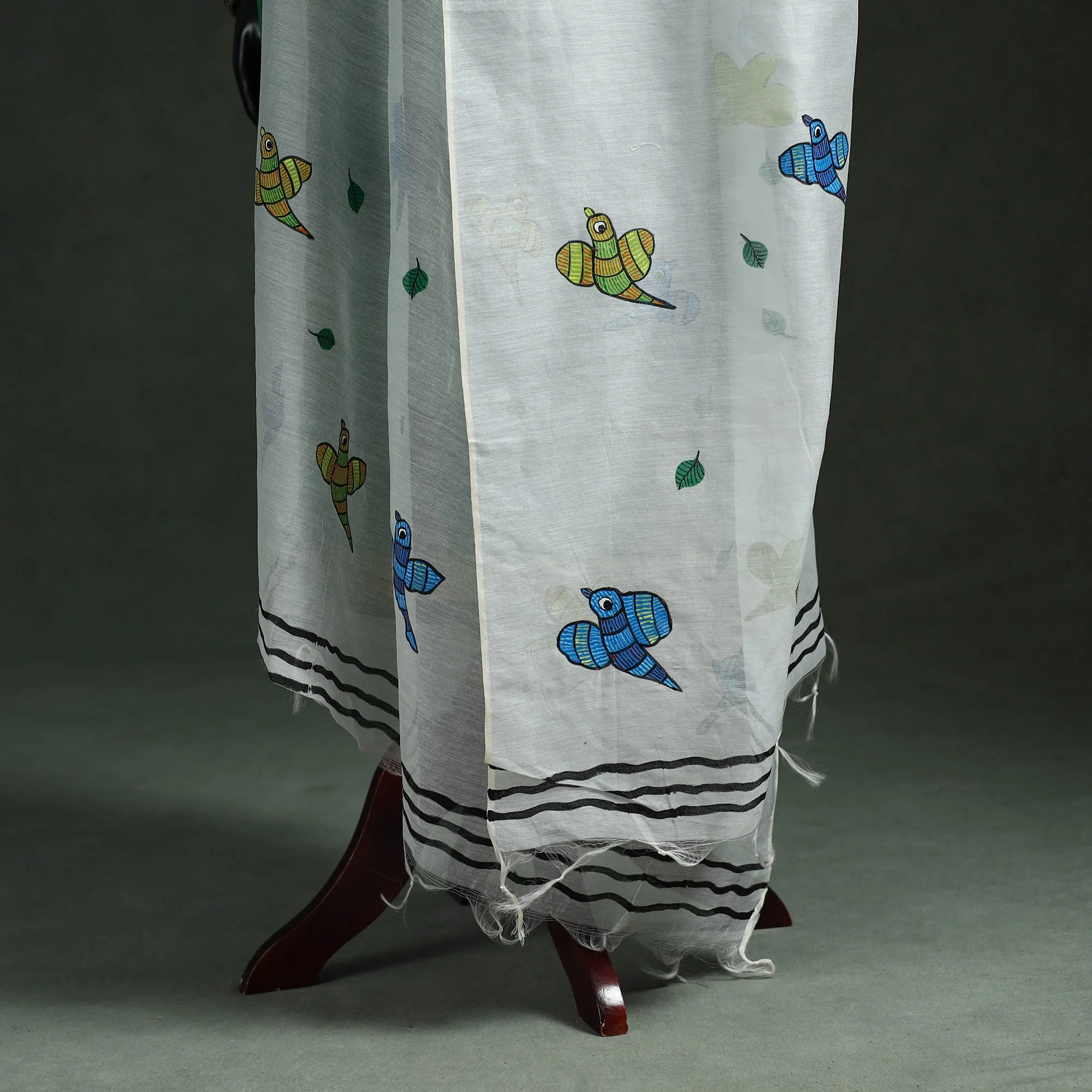 Original Gond Handpainted Handloom Chanderi Silk Dupatta 05 - Image 5