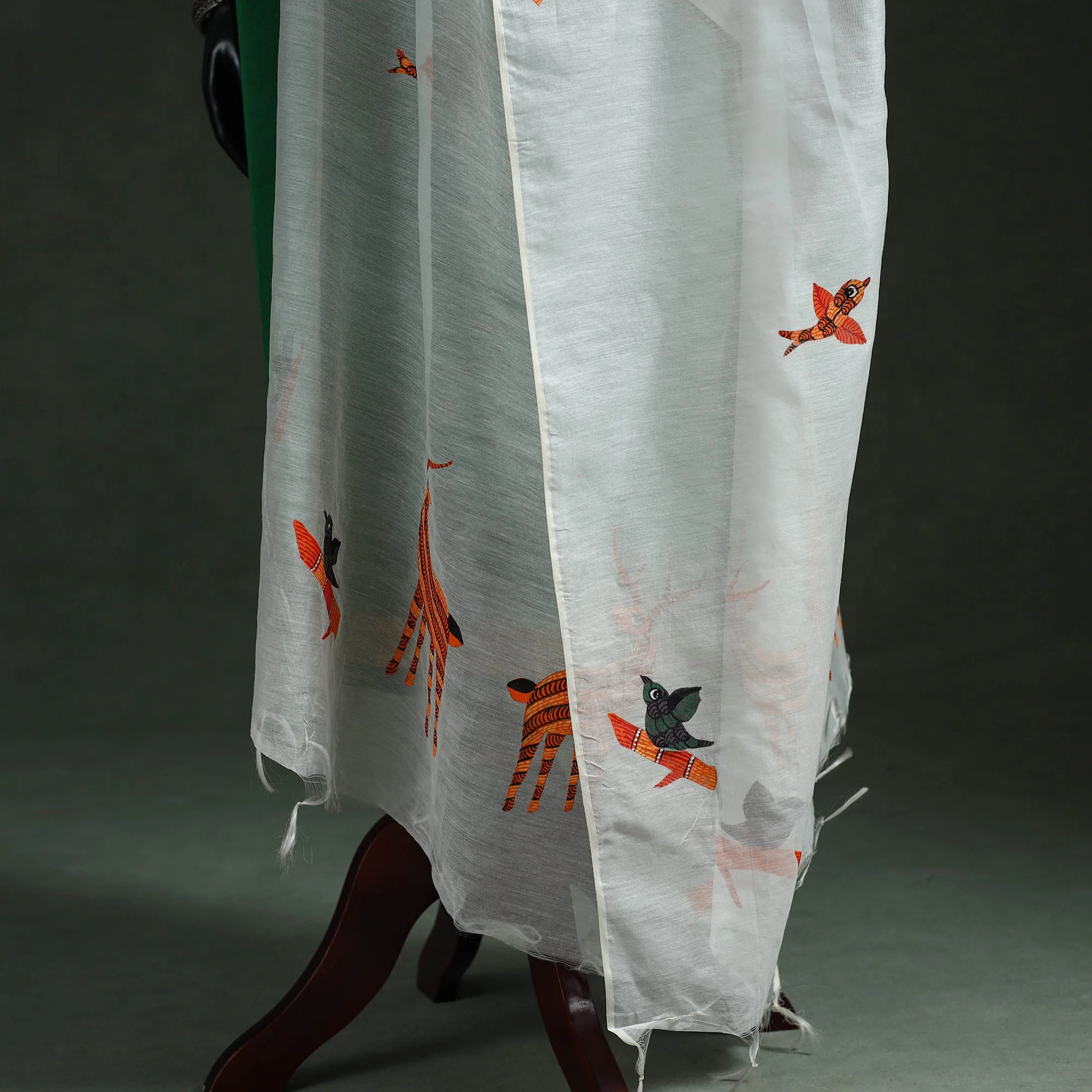 Original Gond Handpainted Handloom Chanderi Silk Dupatta 06 - Image 5