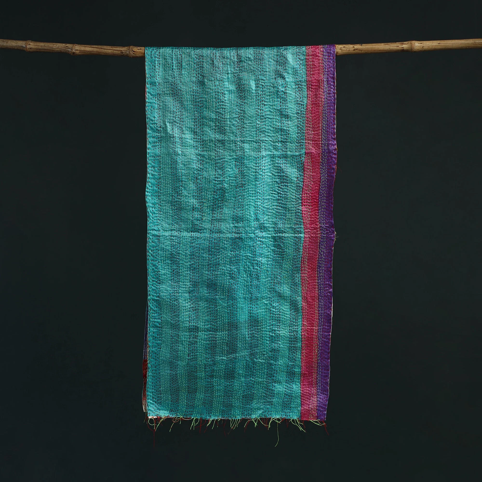 Multicolor - Patchwork Reversible Silk Bengal Hand Kantha Stitch Stole 05 - Image 3