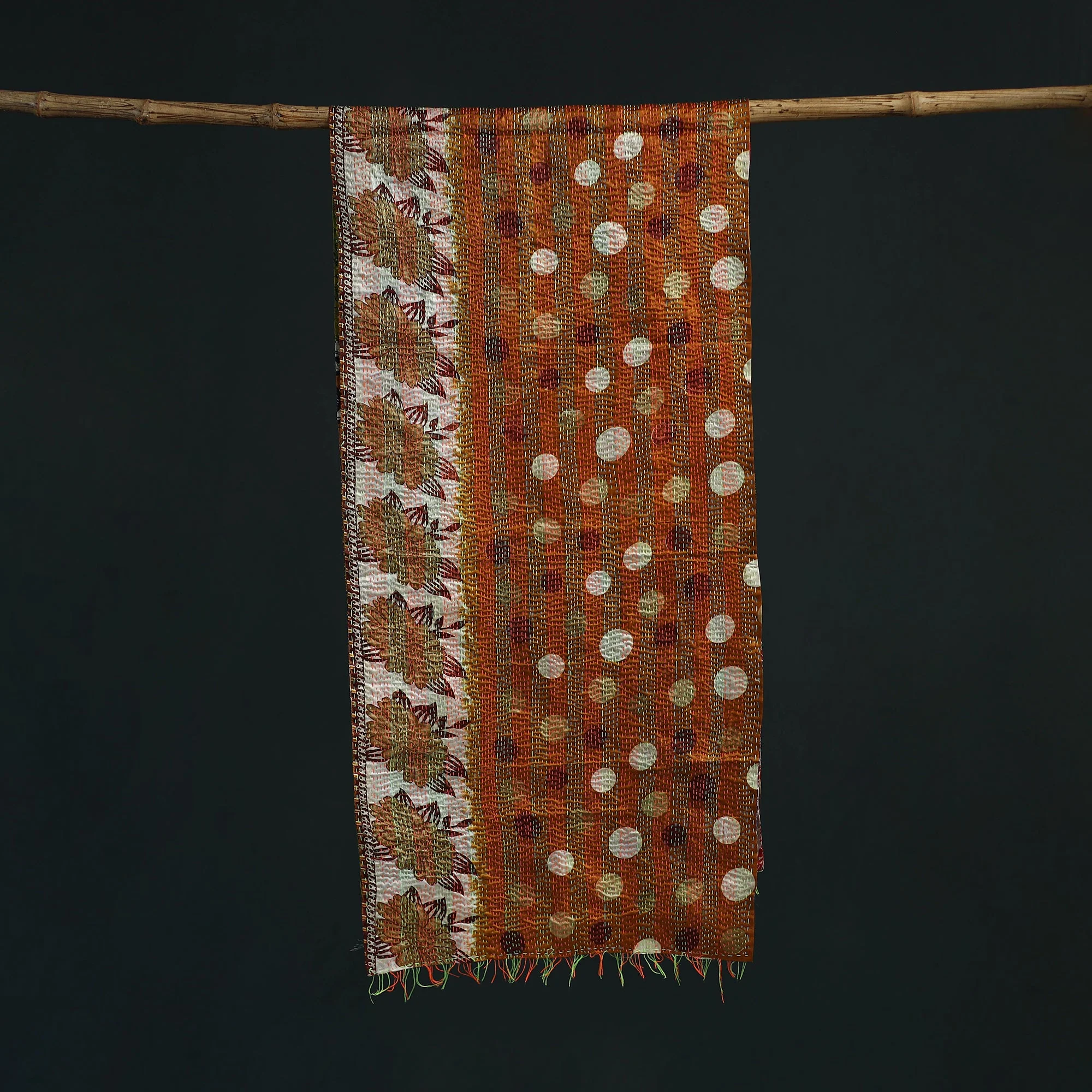 Multicolor - Patchwork Reversible Silk Bengal Hand Kantha Stitch Stole 15 - Image 3