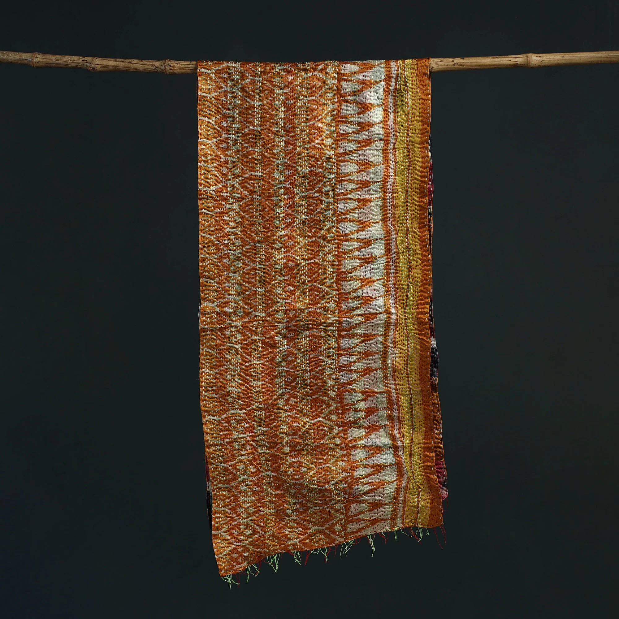 Multicolor - Patchwork Reversible Silk Bengal Hand Kantha Stitch Stole 27 - Image 3