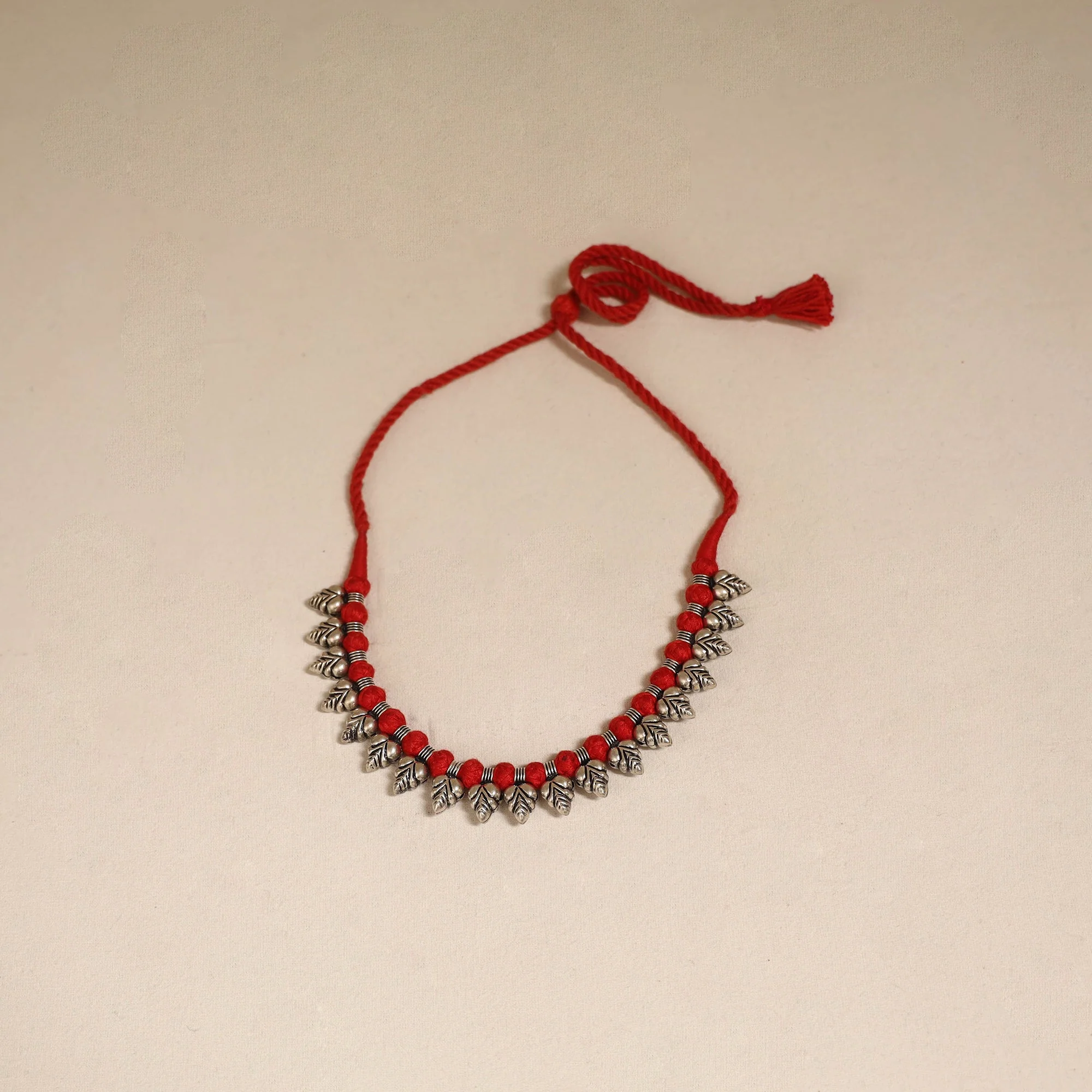 Red - Patwa Thread Beads Necklace by Kailash Patwa 13 - Image 2
