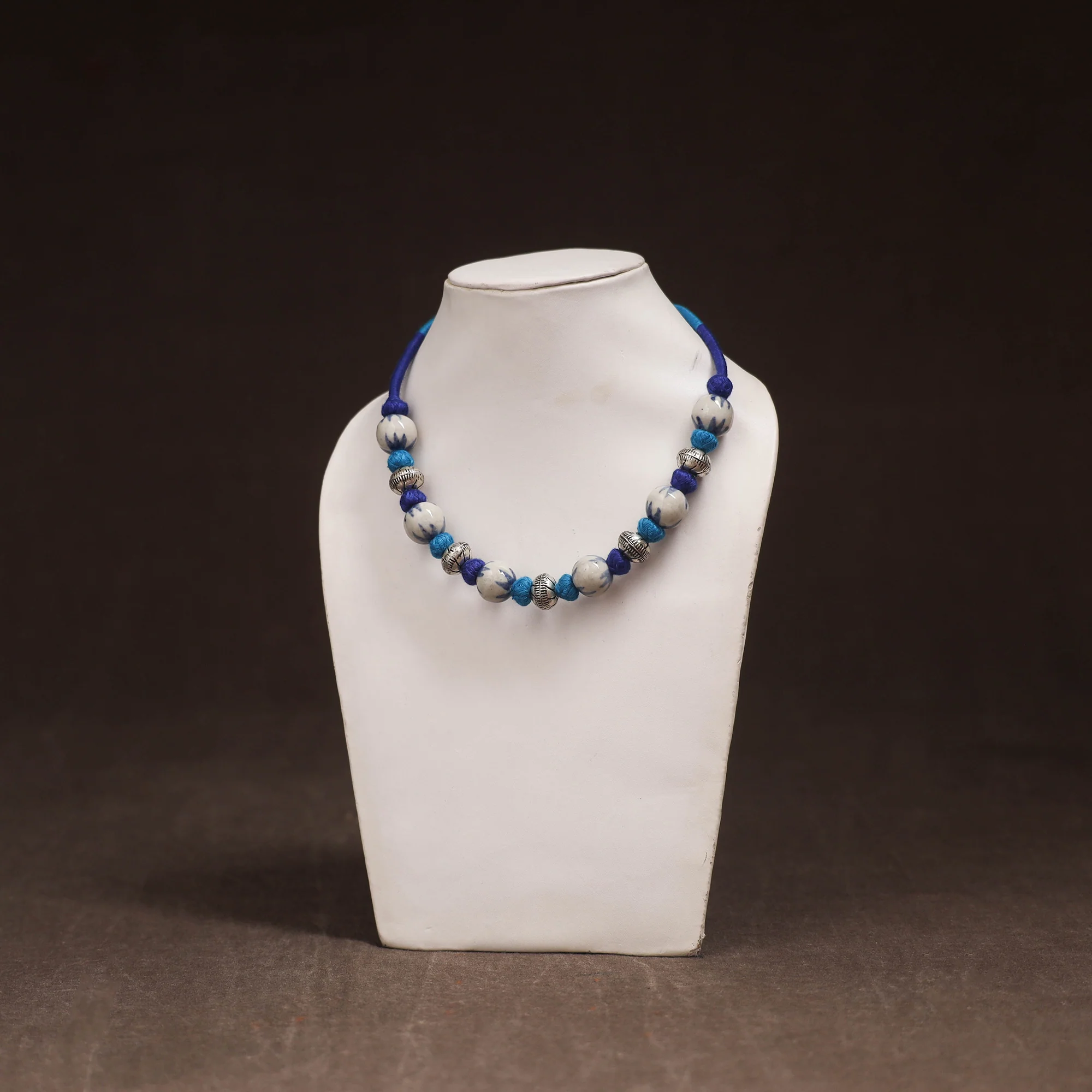 Blue - Patwa Threadwork Blue Pottery Beaded Necklace by Kailash Patwa 09