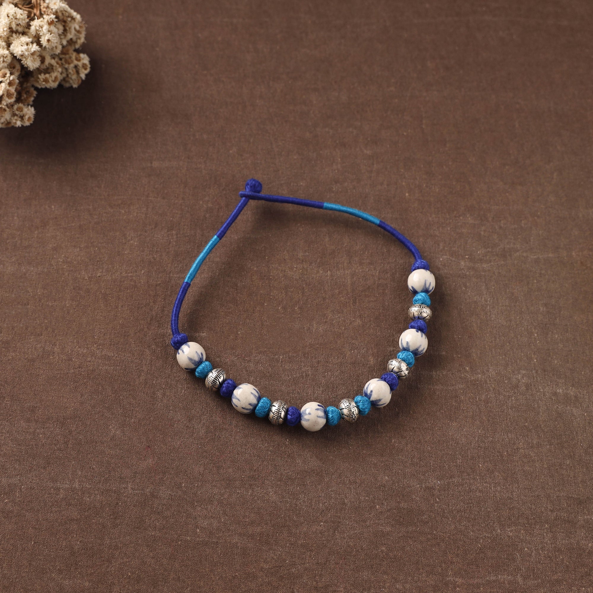 Blue - Patwa Threadwork Blue Pottery Beaded Necklace by Kailash Patwa 09 - Image 2