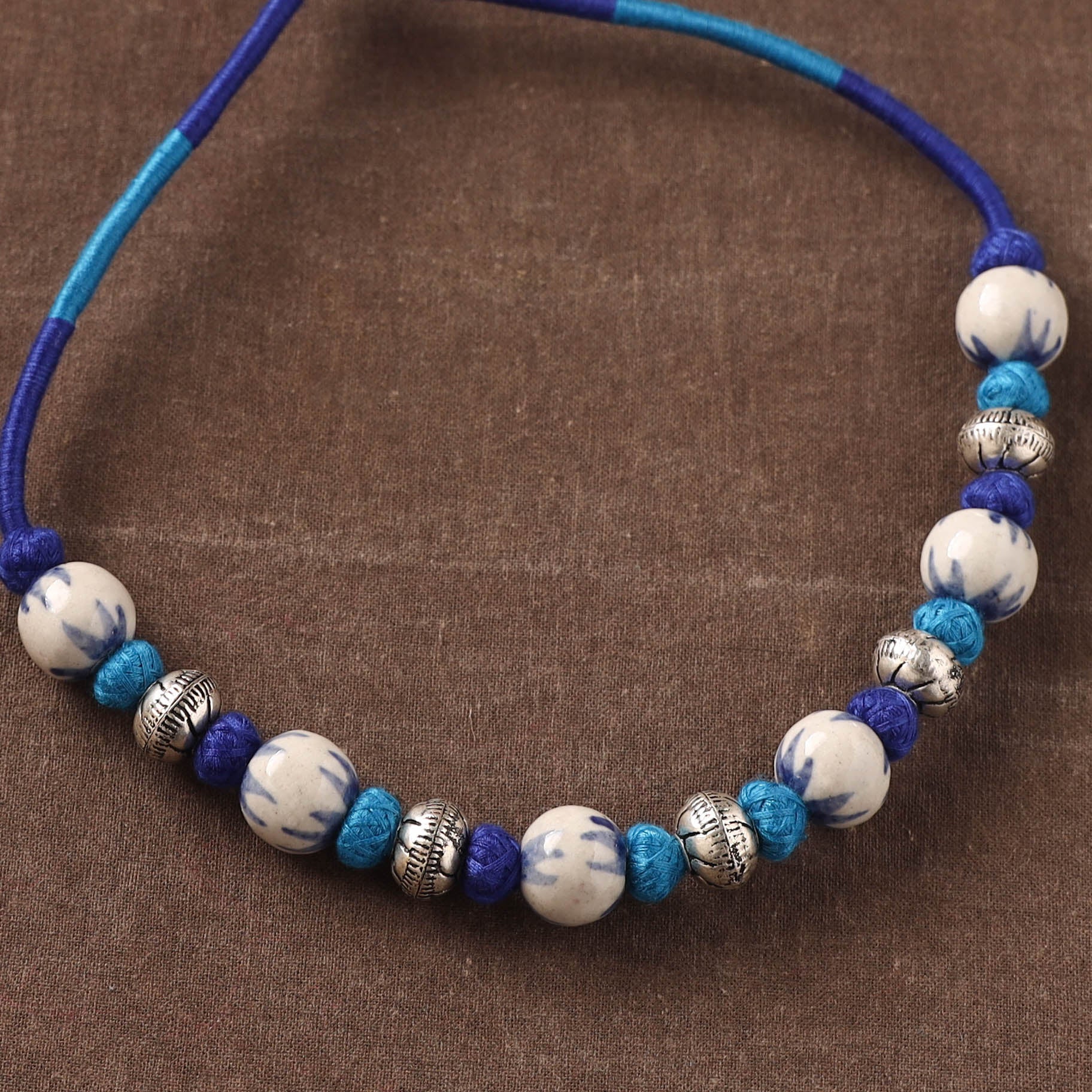 Blue - Patwa Threadwork Blue Pottery Beaded Necklace by Kailash Patwa 09 - Image 3