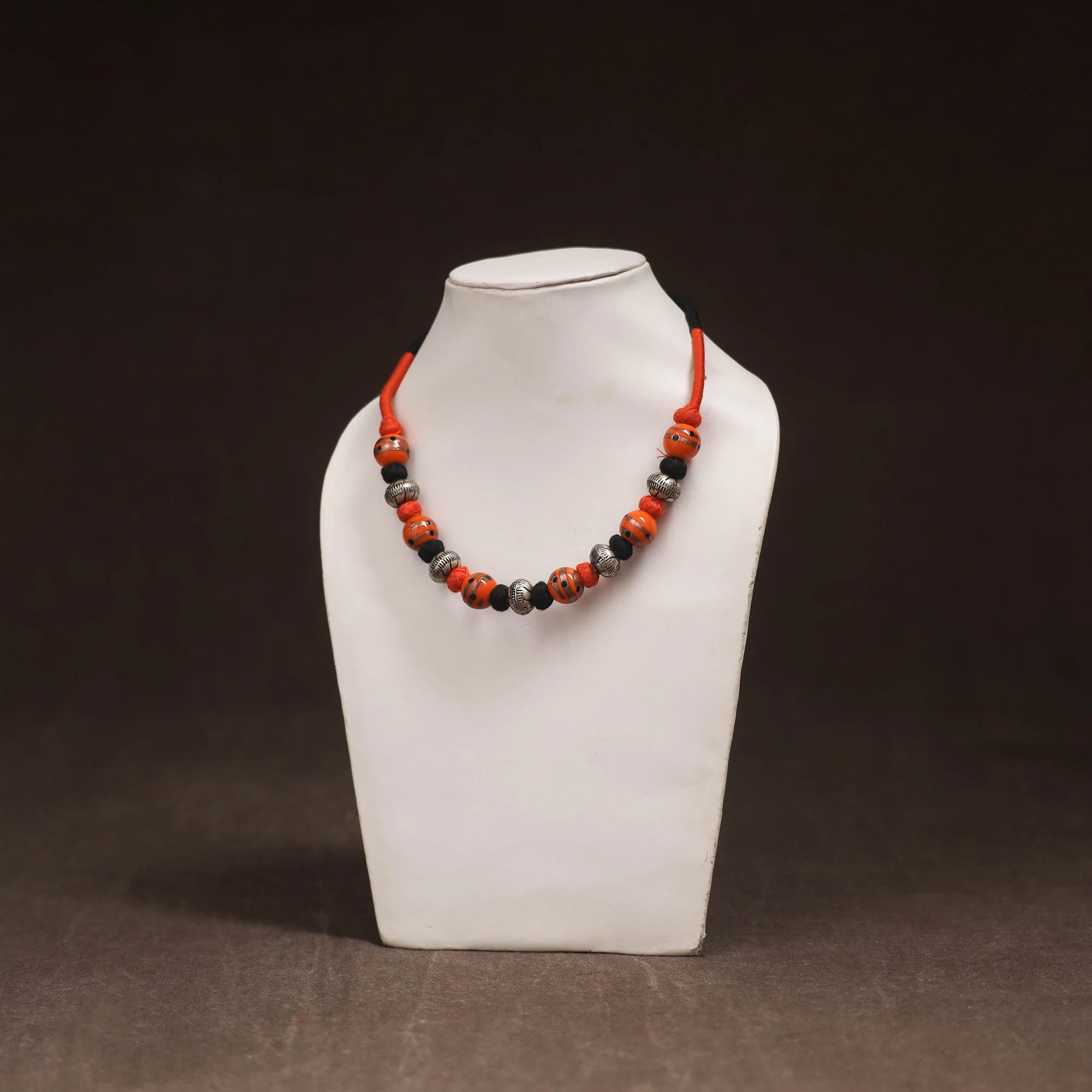 Orange - Patwa Threadwork Blue Pottery Beaded Necklace by Kailash Patwa 11