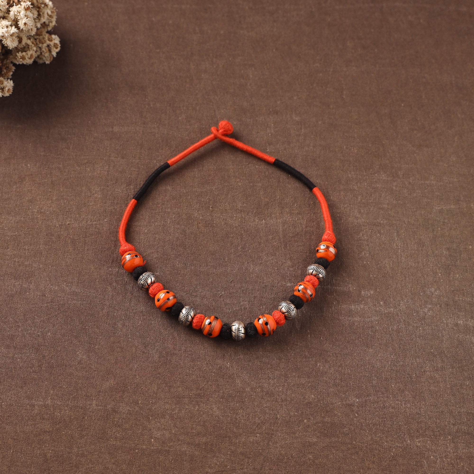 Orange - Patwa Threadwork Blue Pottery Beaded Necklace by Kailash Patwa 11 - Image 2