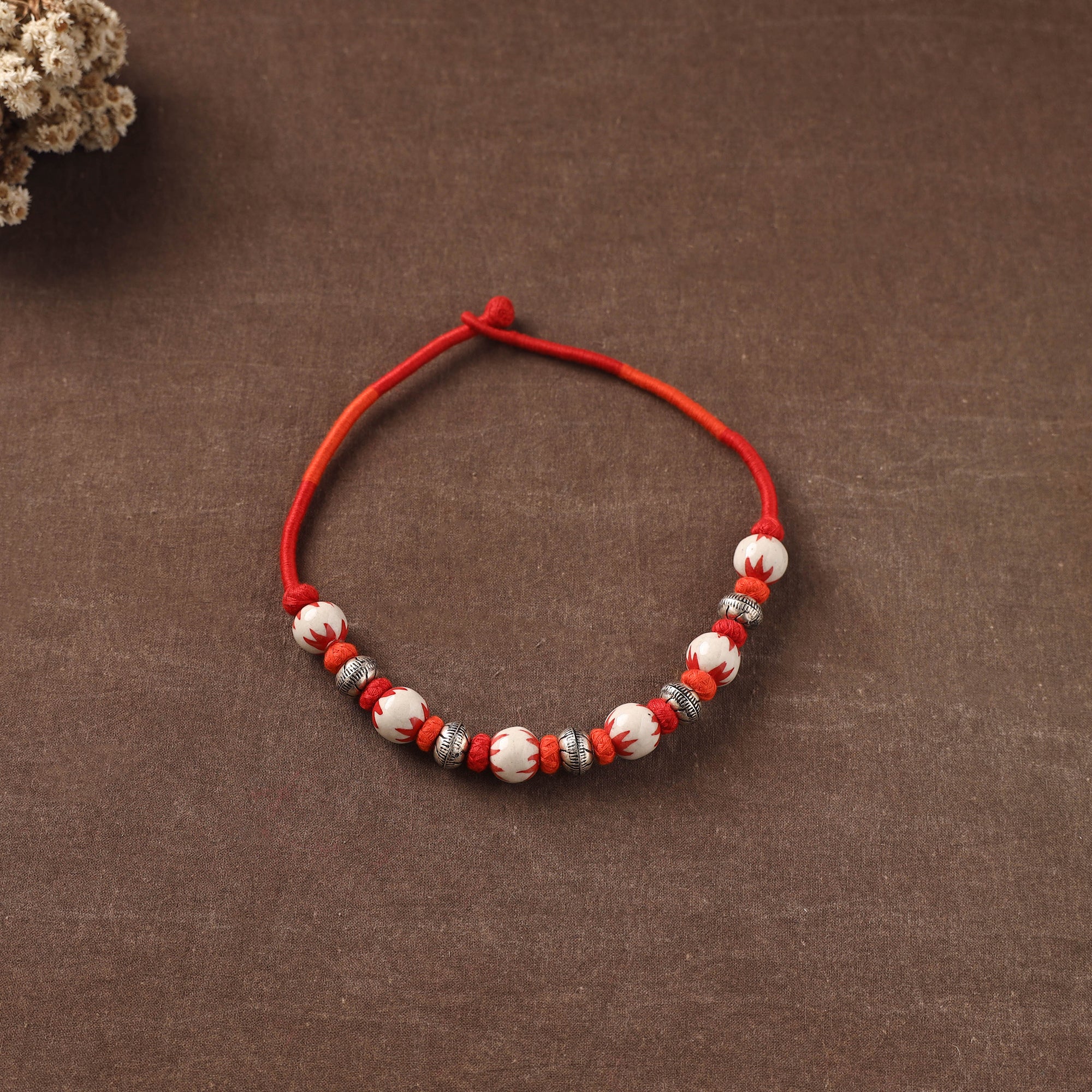 Orange - Patwa Threadwork Blue Pottery Beaded Necklace by Kailash Patwa 12 - Image 2