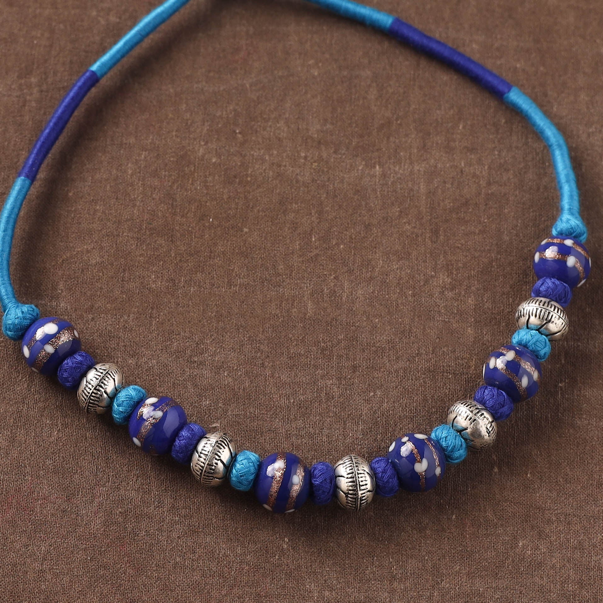 Blue - Patwa Threadwork Blue Pottery Beaded Necklace by Kailash Patwa 18 - Image 3