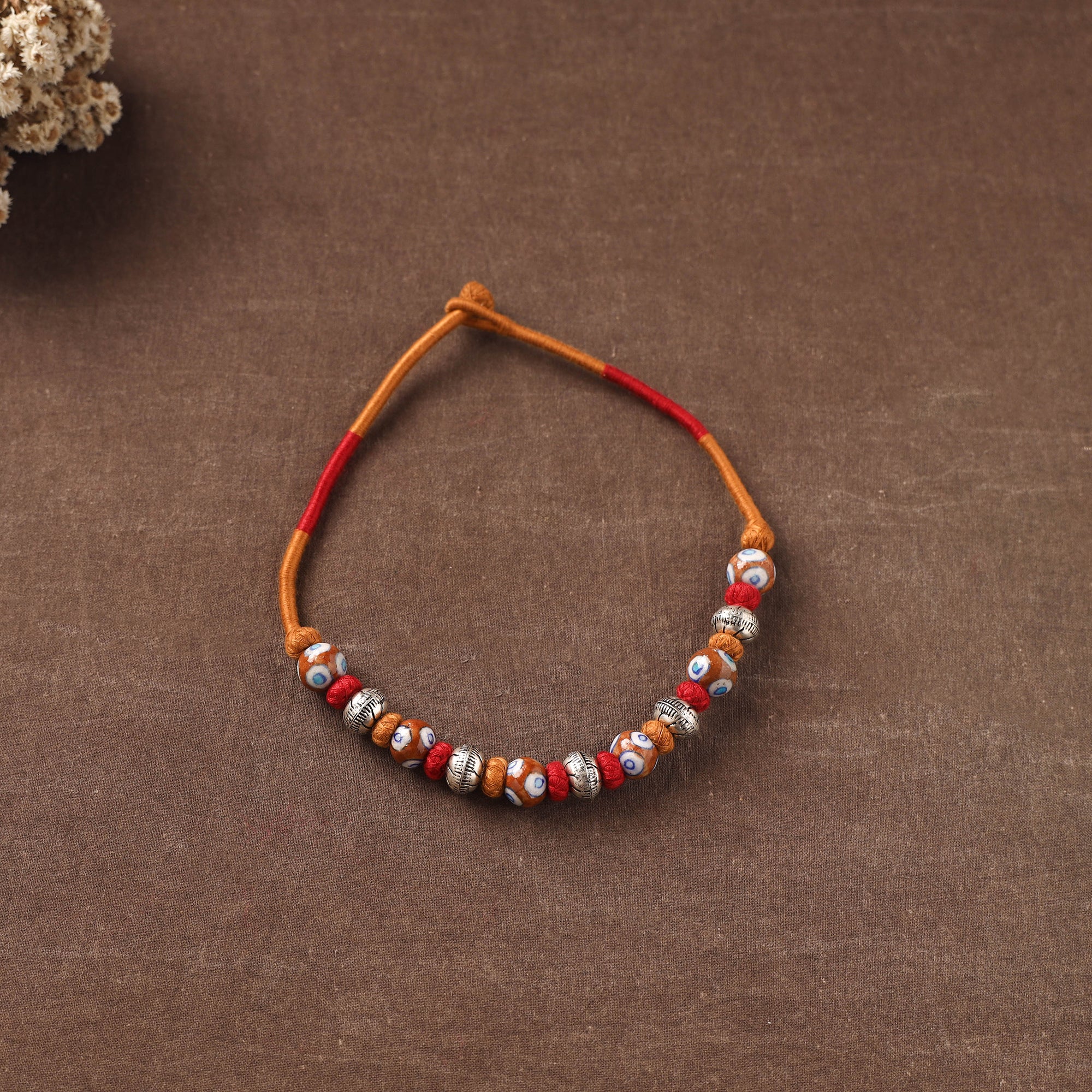 Brown - Patwa Threadwork Blue Pottery Beaded Necklace by Kailash Patwa 22 - Image 2