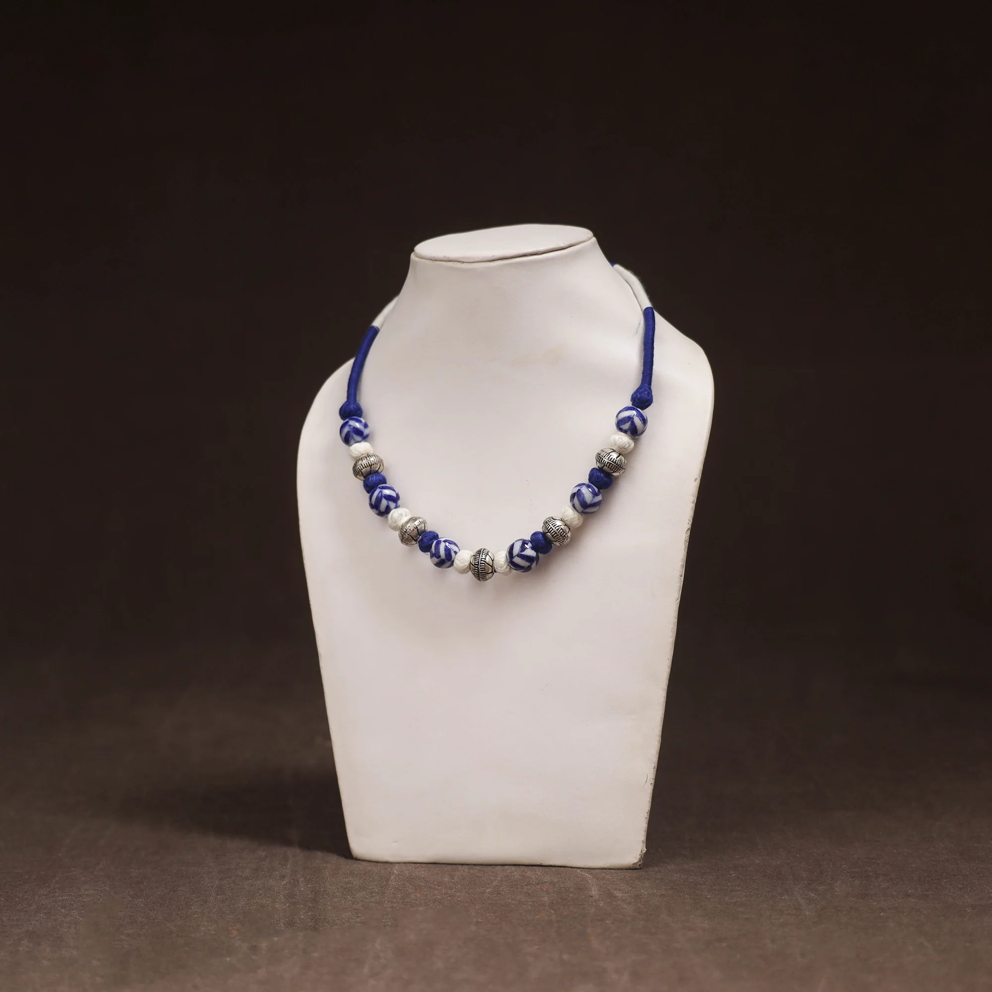 Blue - Patwa Threadwork Blue Pottery Beaded Necklace by Kailash Patwa 25
