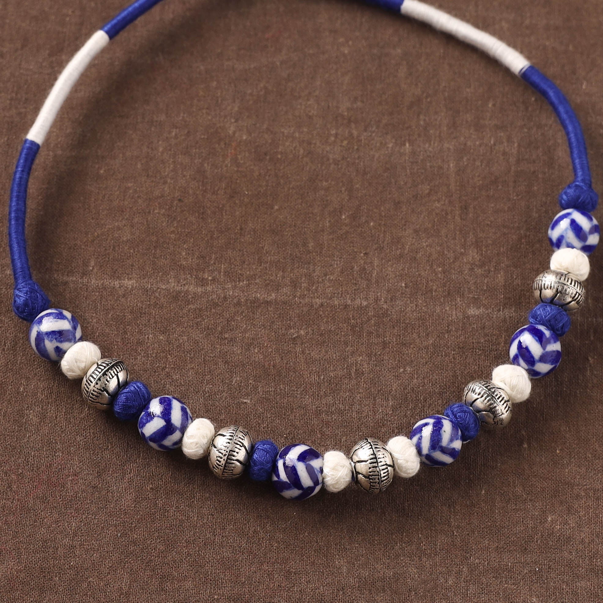 Blue - Patwa Threadwork Blue Pottery Beaded Necklace by Kailash Patwa 25 - Image 3
