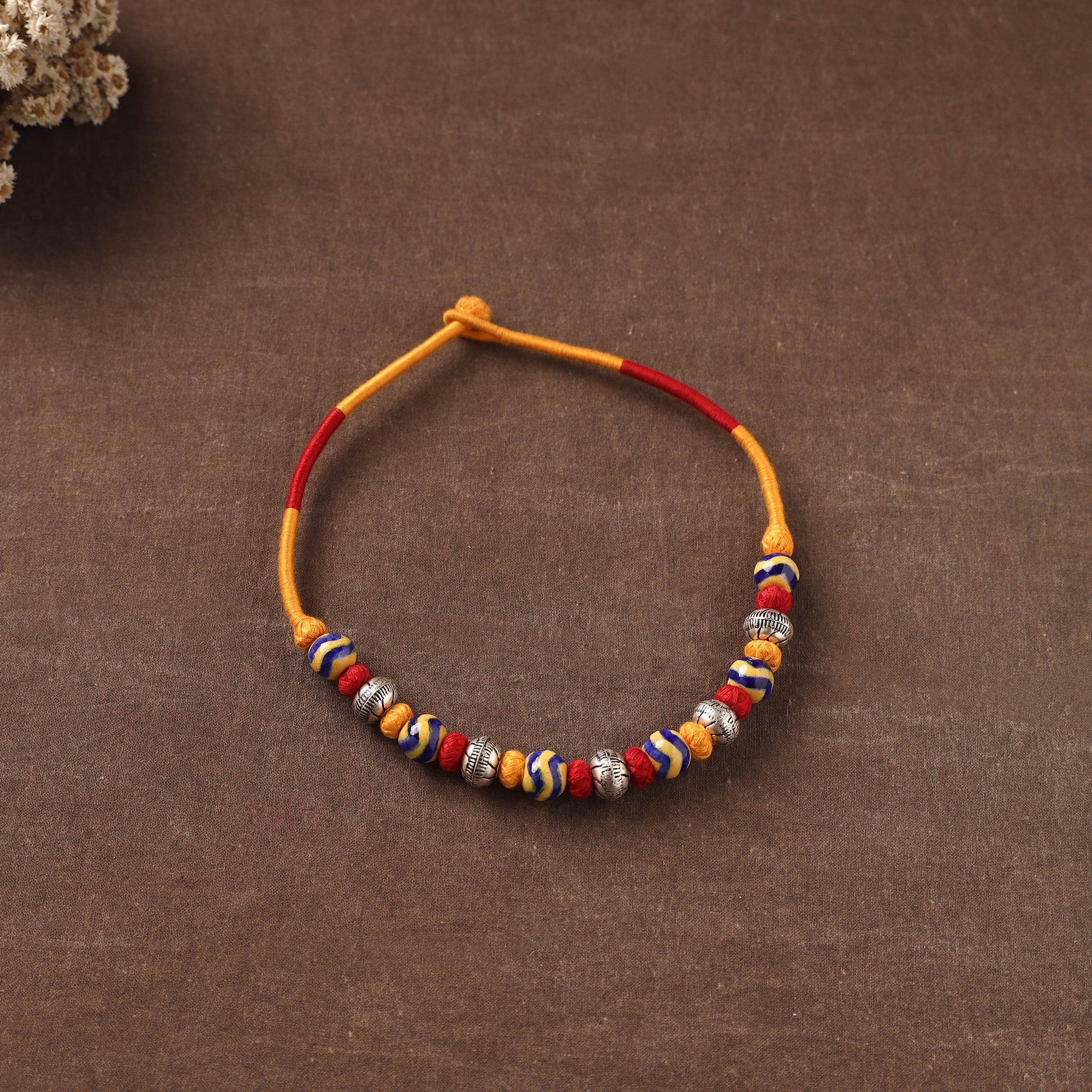 Yellow - Patwa Threadwork Blue Pottery Beaded Necklace by Kailash Patwa 26 - Image 2