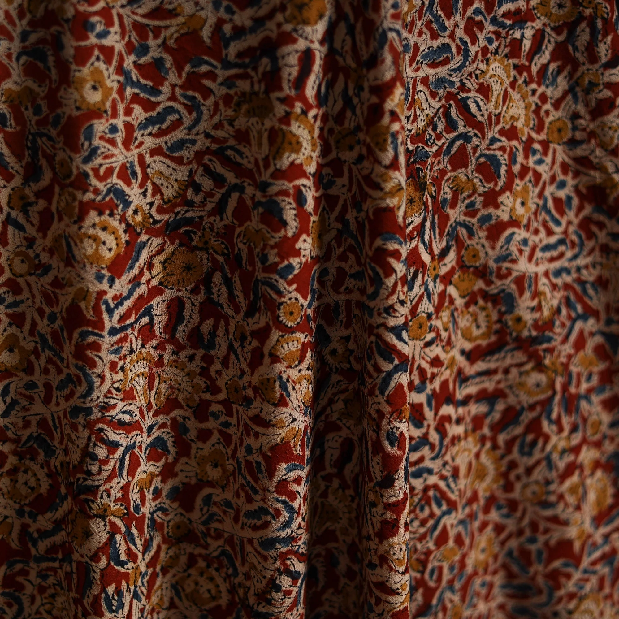 Red - Pedana Block Print Natural Dyed Cotton Kalamkari Fabric 08 - Image 3