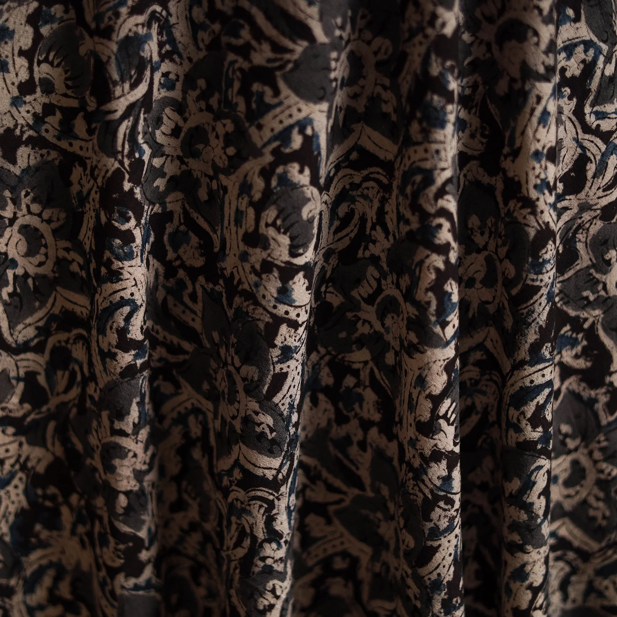 Black - Pedana Block Print Natural Dyed Cotton Kalamkari Fabric 11 - Image 3