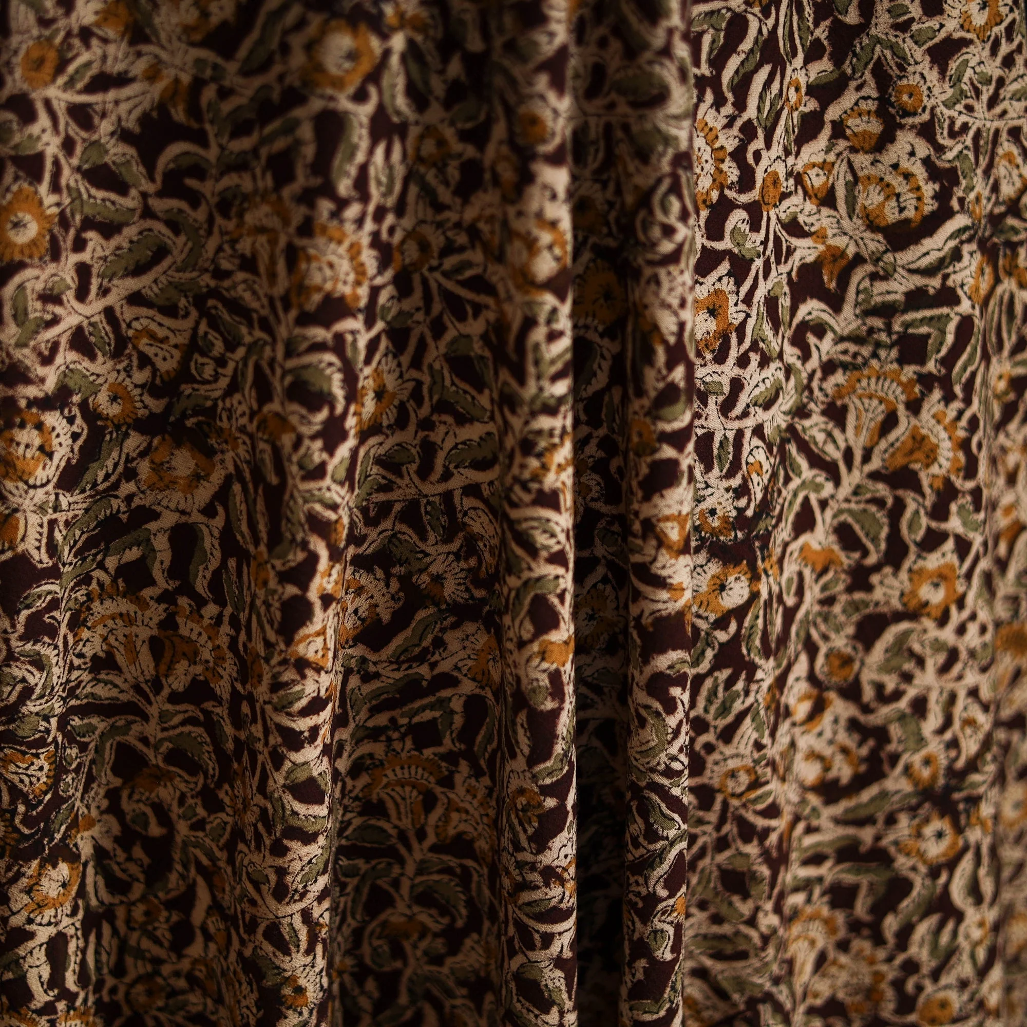Brown - Pedana Block Print Natural Dyed Cotton Kalamkari Fabric 12 - Image 3