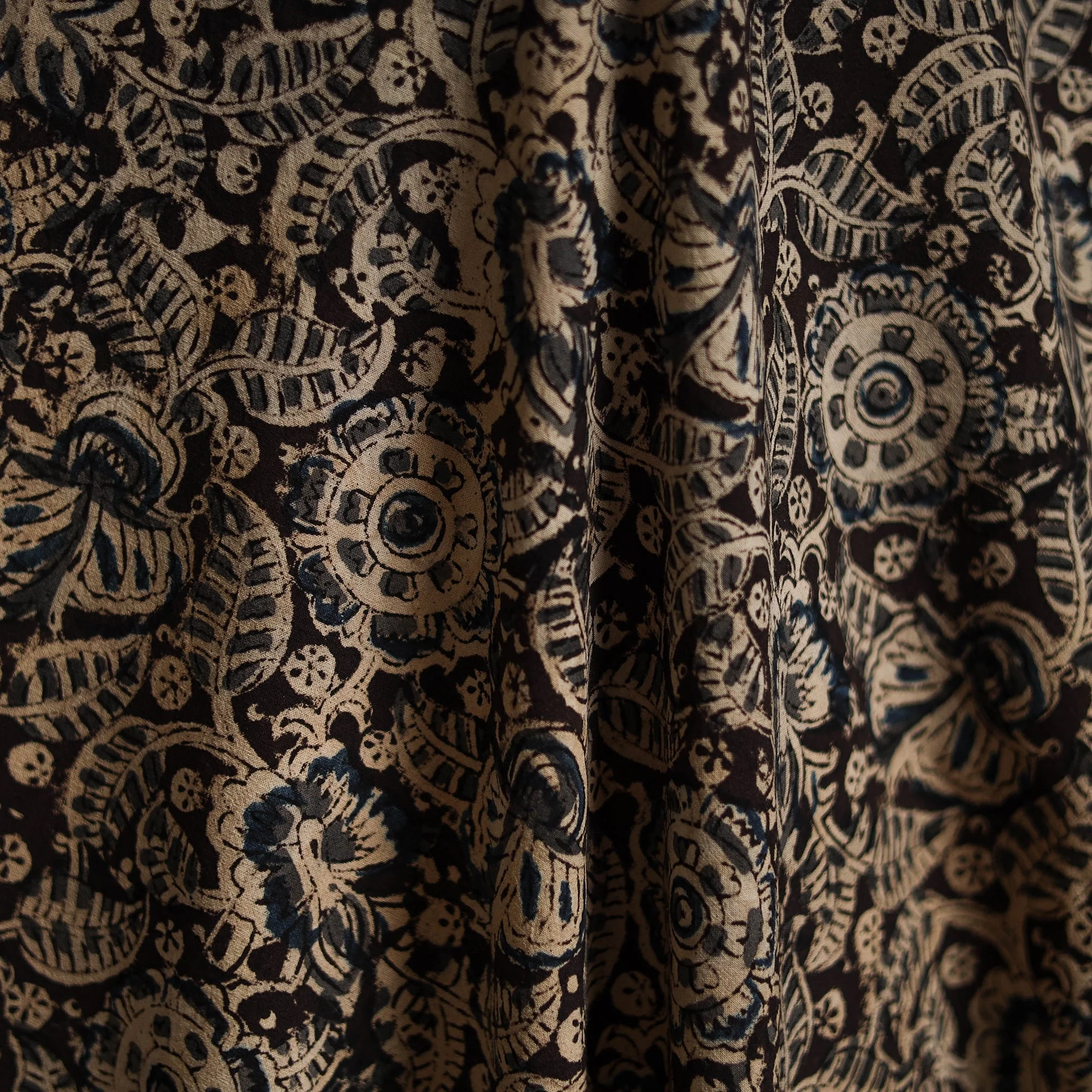 Black - Pedana Block Print Natural Dyed Cotton Kalamkari Fabric 13 - Image 3