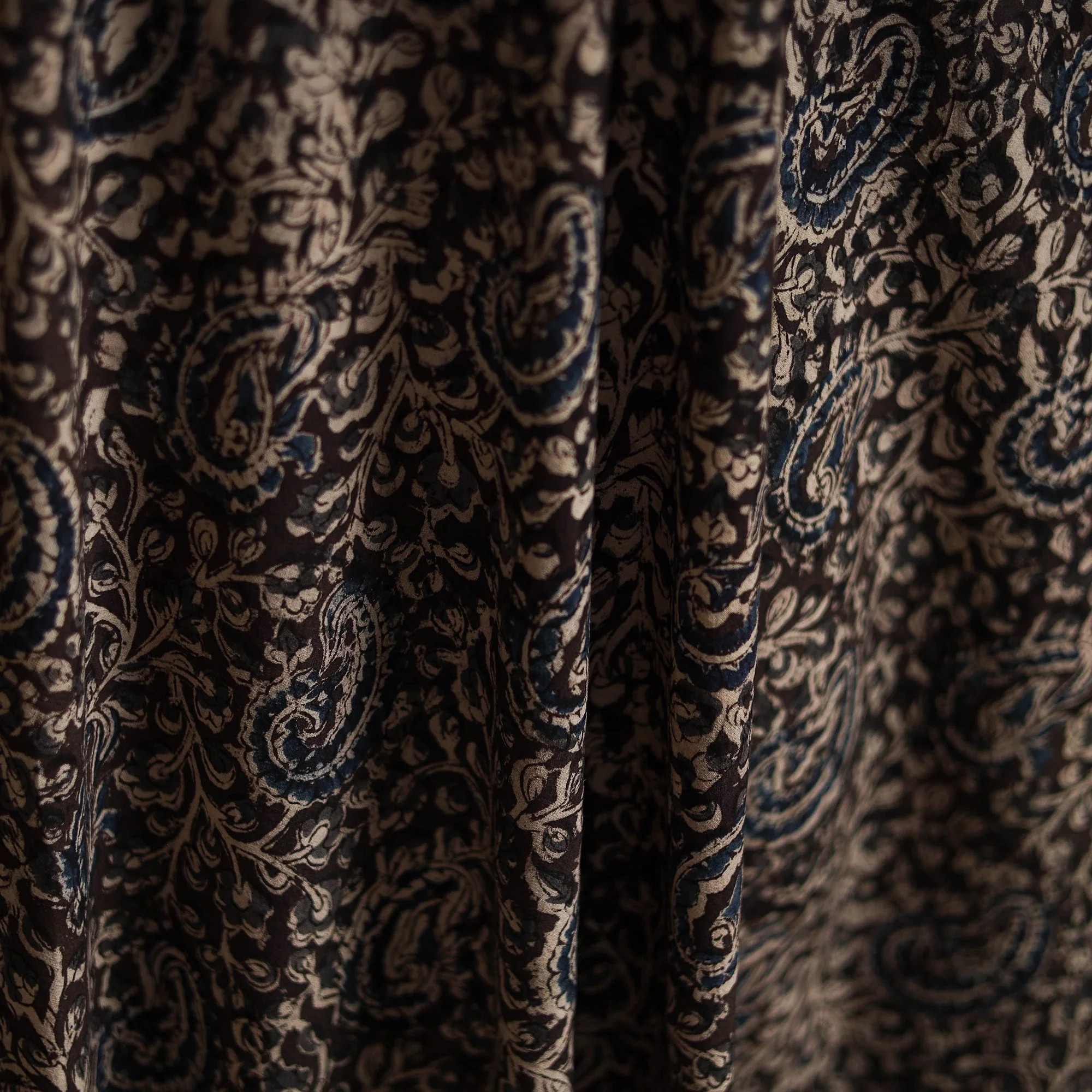 Black - Pedana Block Print Natural Dyed Cotton Kalamkari Fabric 15 - Image 3