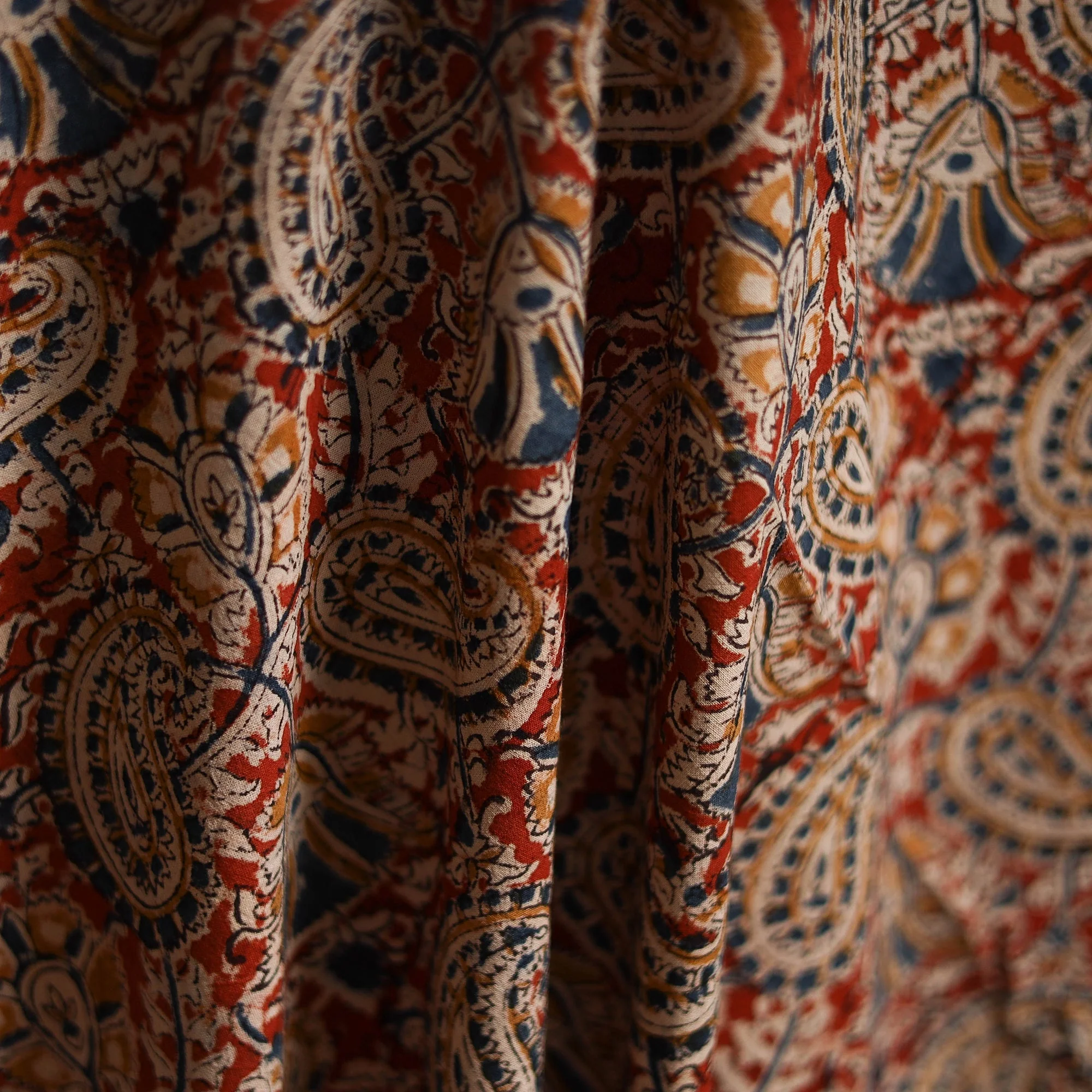 Red - Pedana Block Print Natural Dyed Cotton Kalamkari Fabric 17 - Image 3