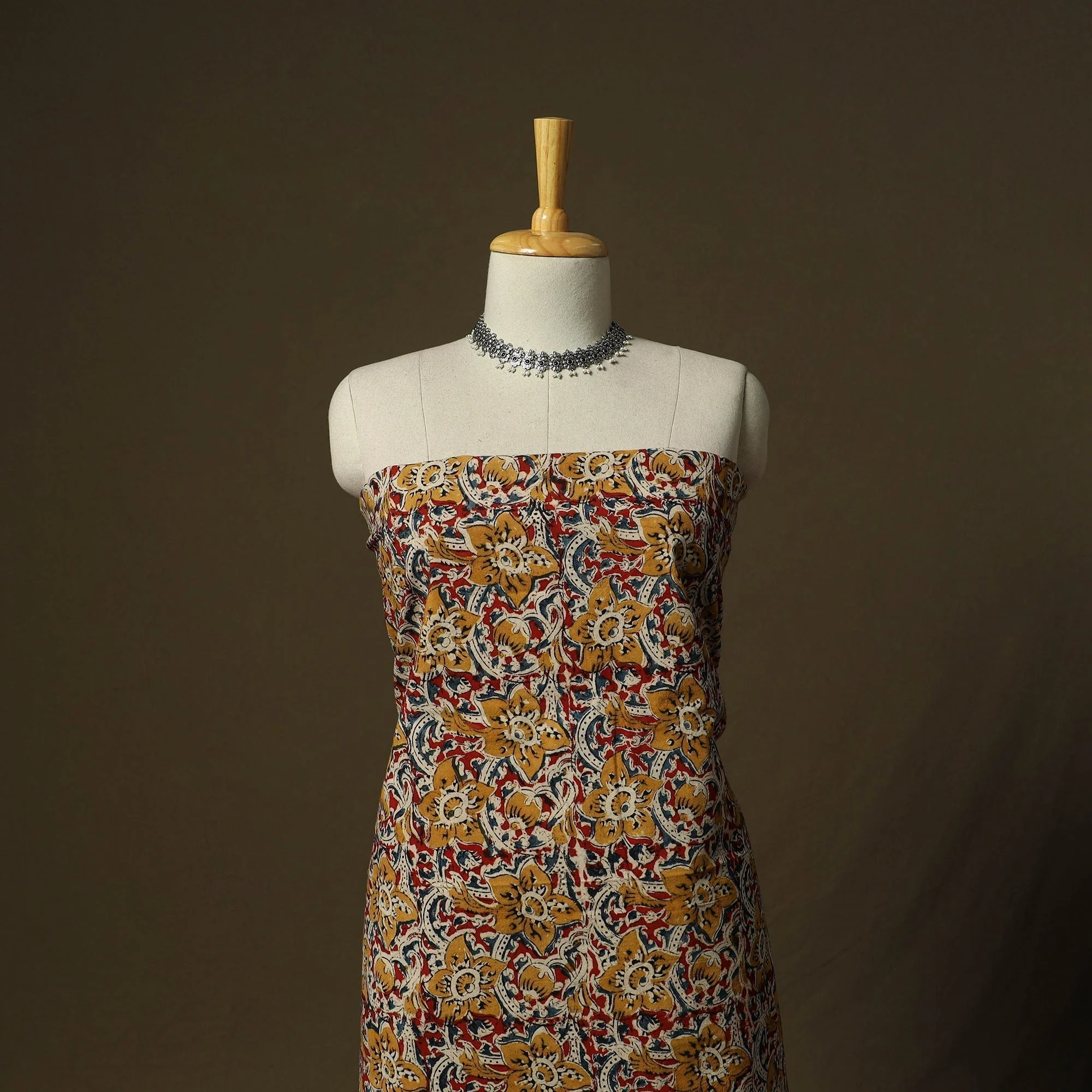 Multicolor - Pedana Hand Block Print Natural Dyed Cotton Kalamkari 2pc Unstitched Dress Material Kurta Set 05 - Image 2