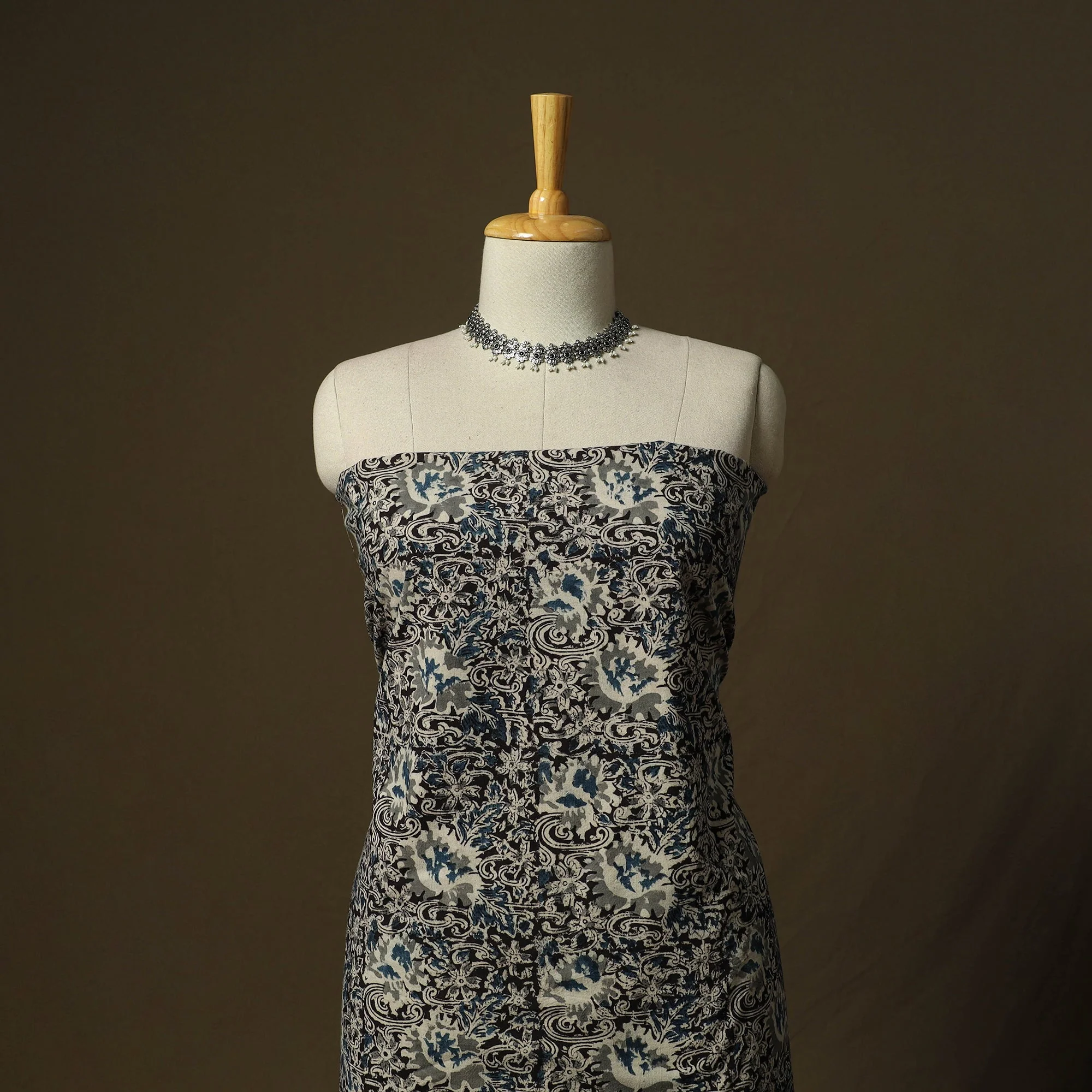 Black - Pedana Hand Block Print Natural Dyed Cotton Kalamkari 2pc Unstitched Dress Material Kurta Set 08 - Image 2