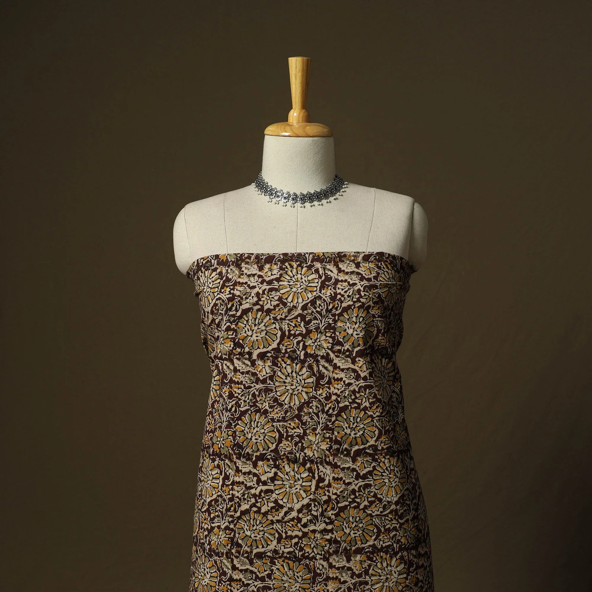 Brown - Pedana Hand Block Print Natural Dyed Cotton Kalamkari 2pc Unstitched Dress Material Kurta Set 13 - Image 2