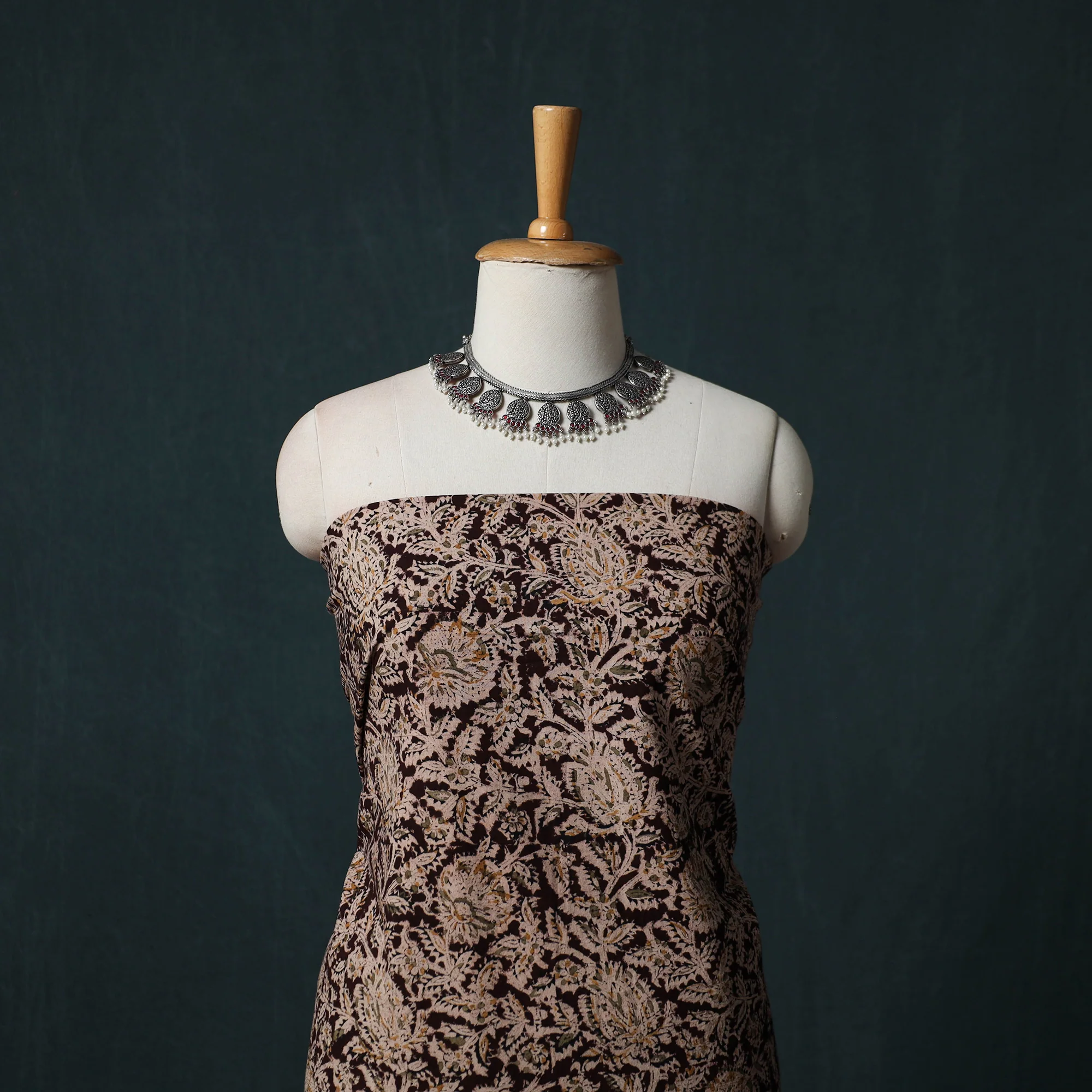Black - Pedana Hand Block Print Natural Dyed Cotton Kalamkari 2pc Unstitched Dress Material Kurta Set 02 - Image 2