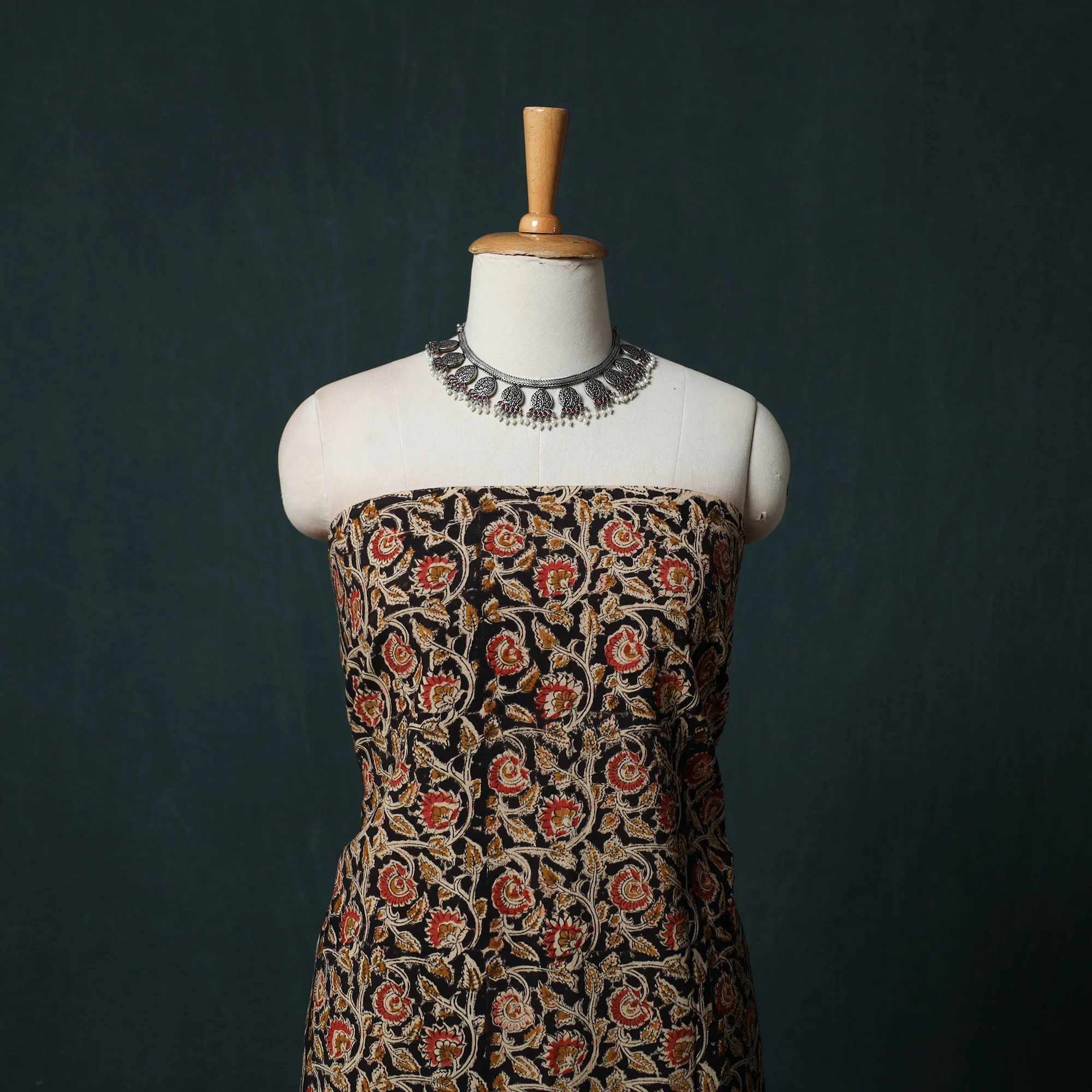 Black - Pedana Hand Block Print Natural Dyed Cotton Kalamkari 2pc Unstitched Dress Material Kurta Set 06 - Image 2