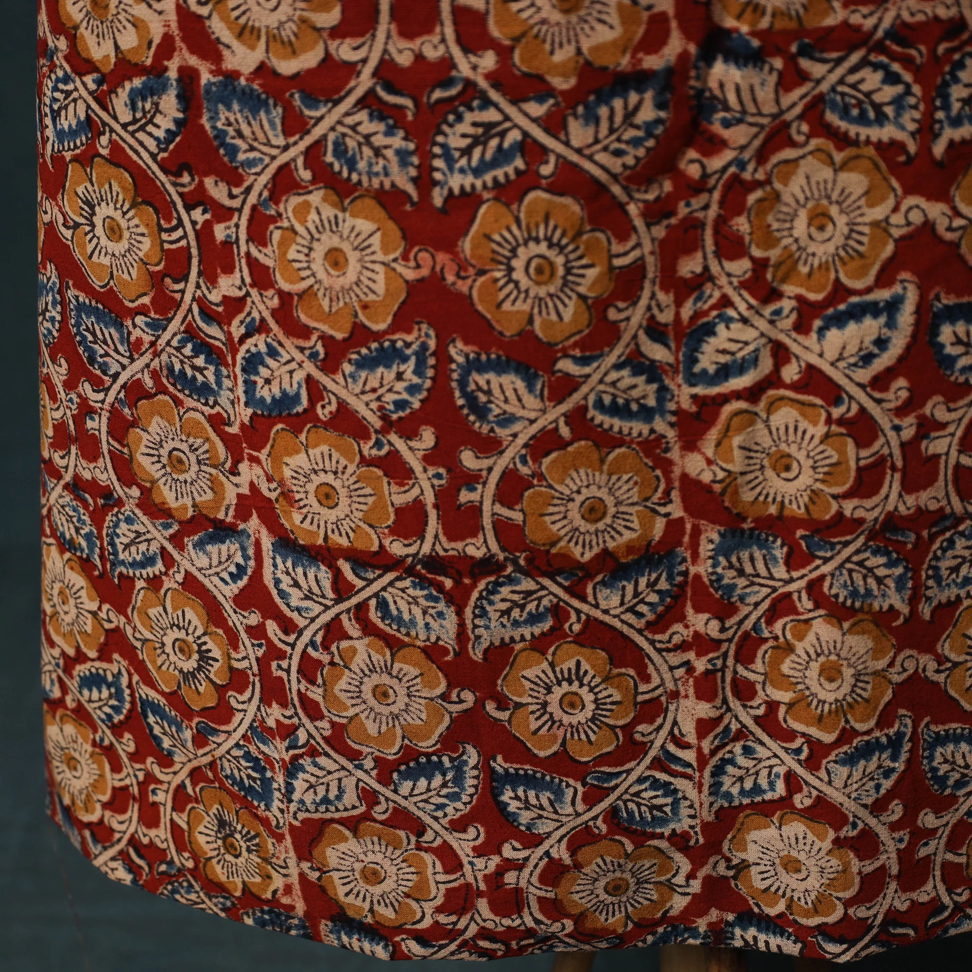 Red - Pedana Hand Block Print Natural Dyed Cotton Kalamkari 2pc Unstitched Dress Material Kurta Set 09 - Image 5