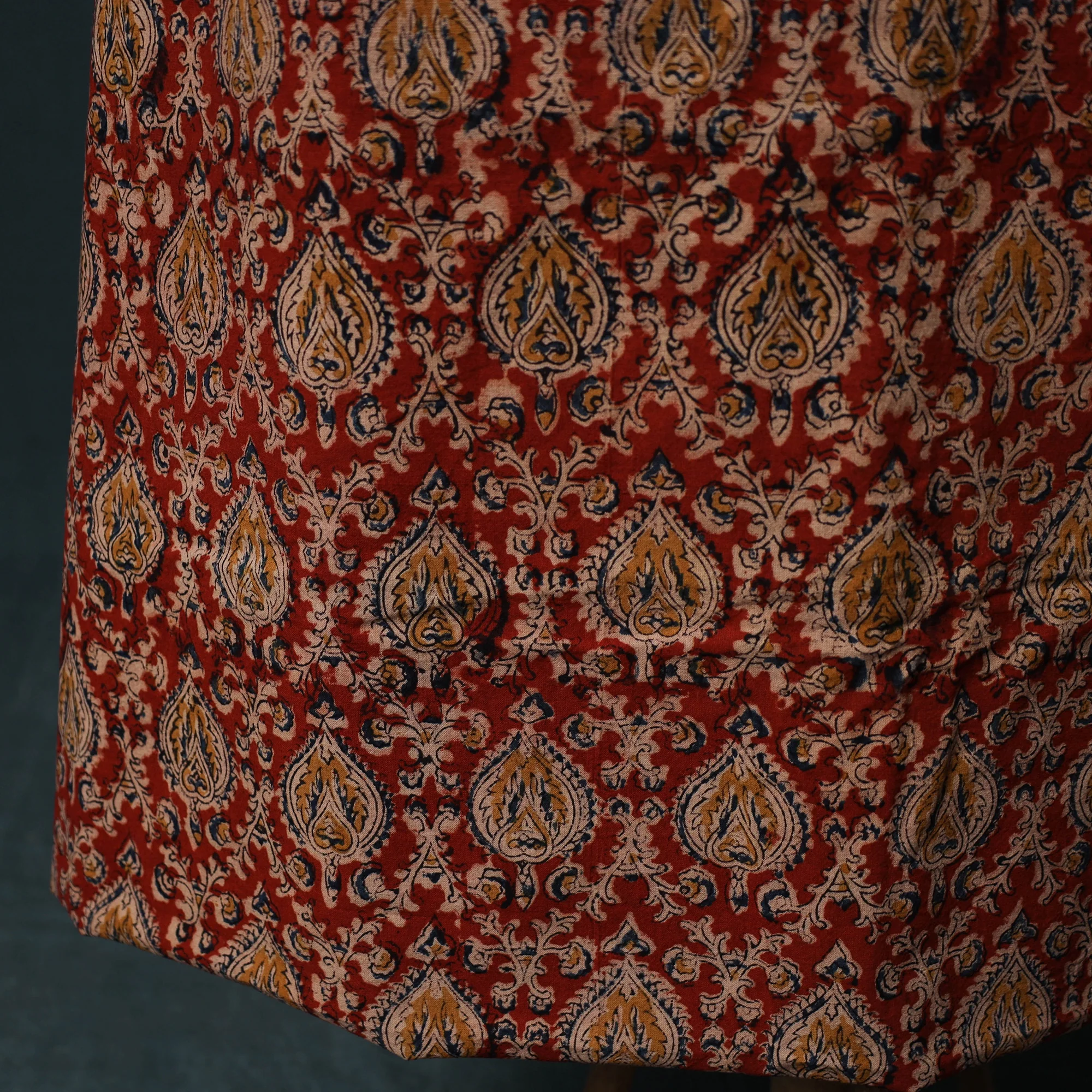 Red - Pedana Hand Block Print Natural Dyed Cotton Kalamkari 2pc Unstitched Dress Material Kurta Set 10 - Image 5