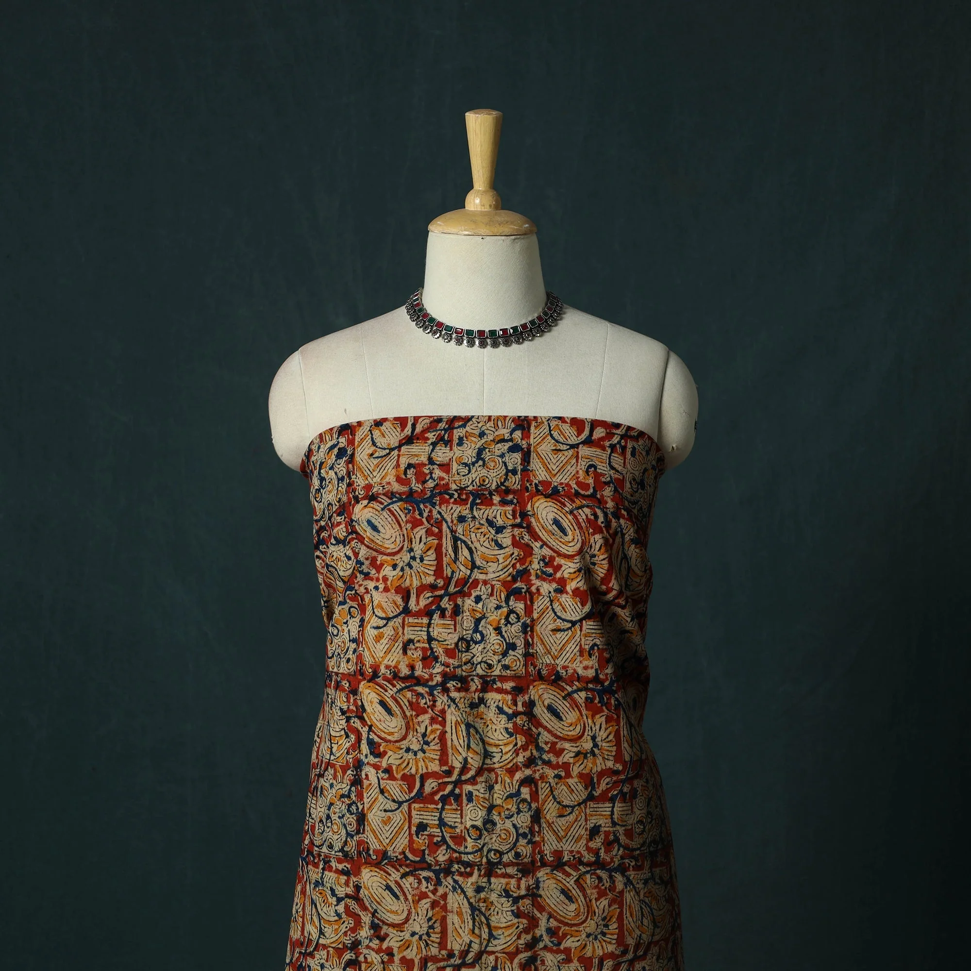 Red - Pedana Hand Block Print Natural Dyed Cotton Kalamkari 2pc Unstitched Dress Material Kurta Set 11 - Image 2