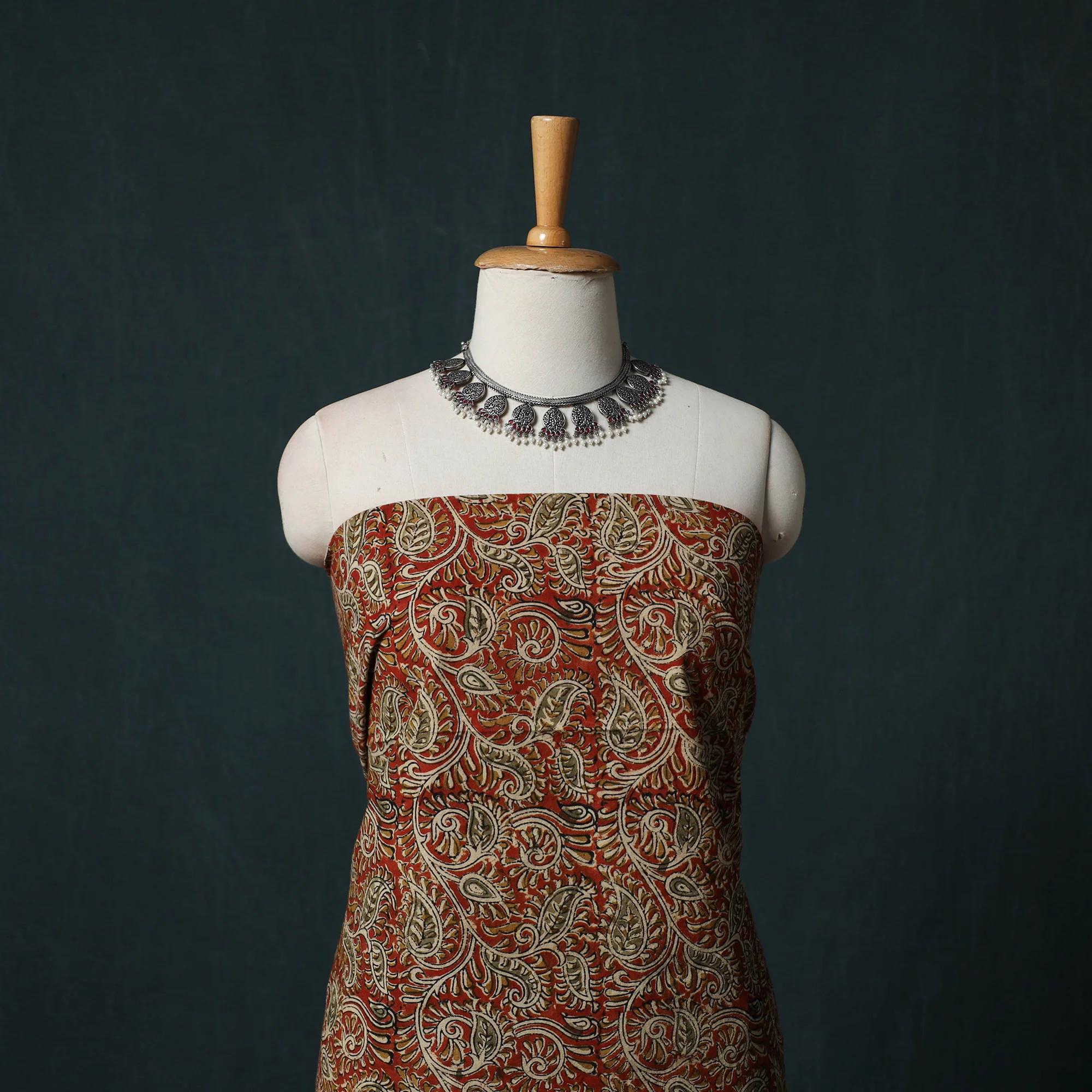 Red - Pedana Hand Block Print Natural Dyed Cotton Kalamkari 2pc Unstitched Dress Material Kurta Set 11 - Image 2