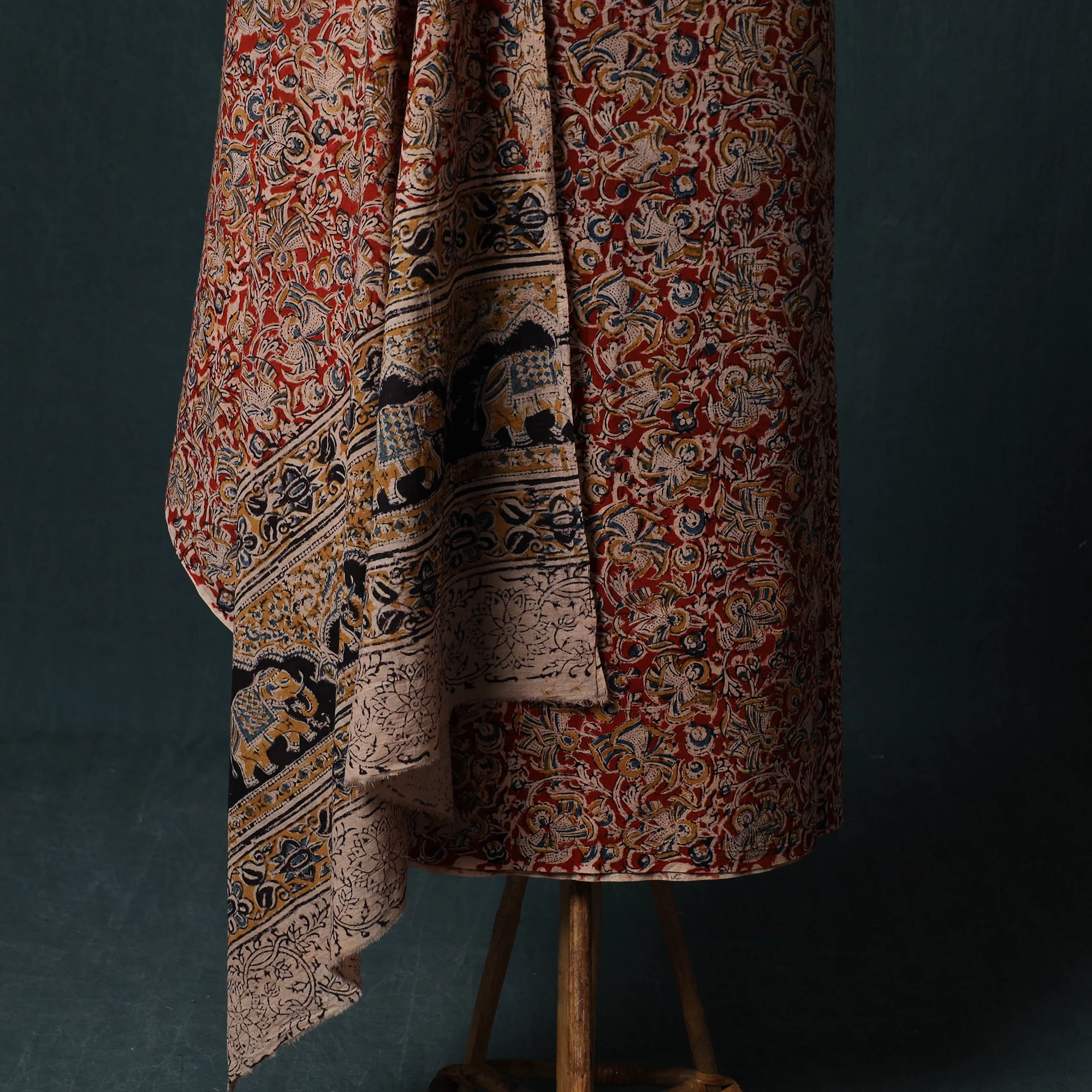 Red - Pedana Hand Block Print Natural Dyed Cotton Kalamkari 2pc Unstitched Dress Material Kurta Set 13 - Image 4
