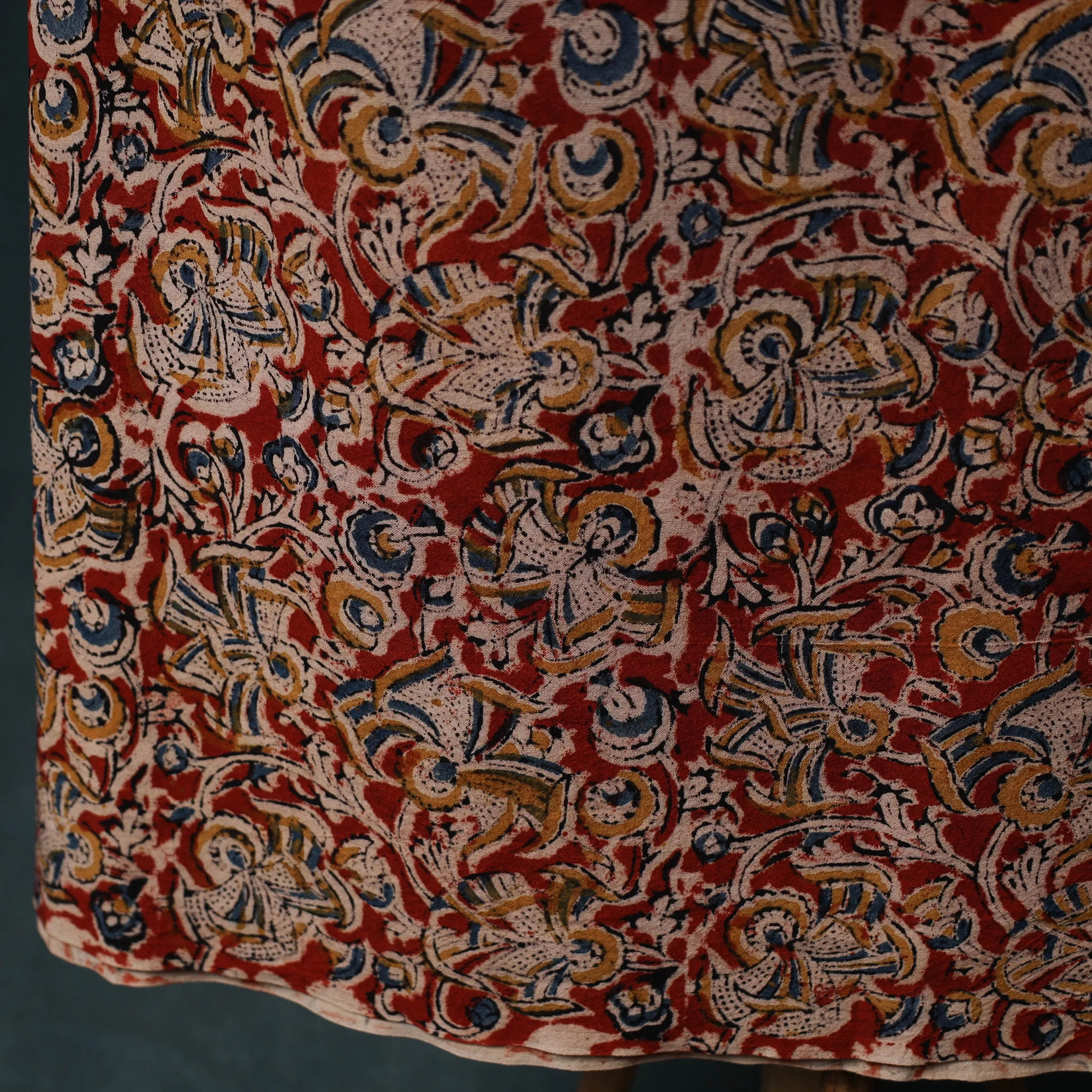 Red - Pedana Hand Block Print Natural Dyed Cotton Kalamkari 2pc Unstitched Dress Material Kurta Set 13 - Image 5