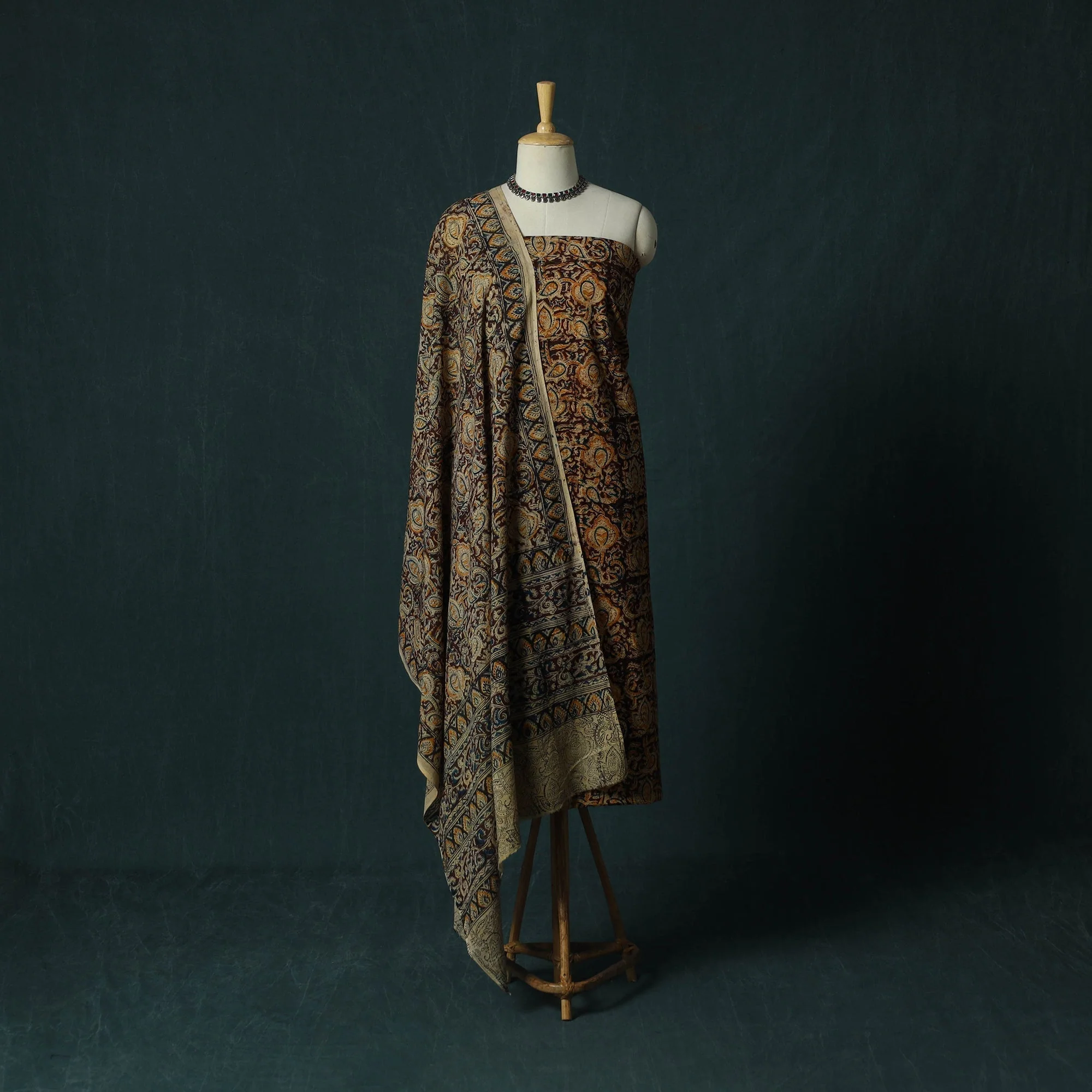Maroon - Pedana Hand Block Print Natural Dyed Cotton Kalamkari 2pc Unstitched Dress Material Kurta Set 14