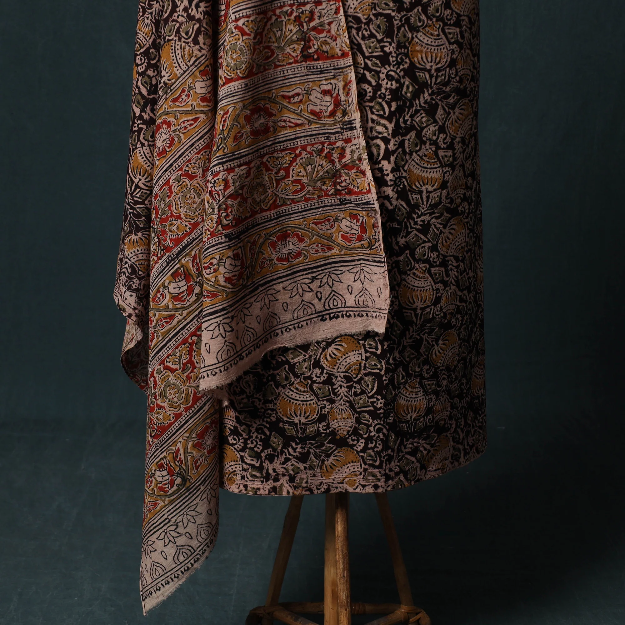 Black - Pedana Hand Block Print Natural Dyed Cotton Kalamkari 2pc Unstitched Dress Material Kurta Set 15 - Image 4