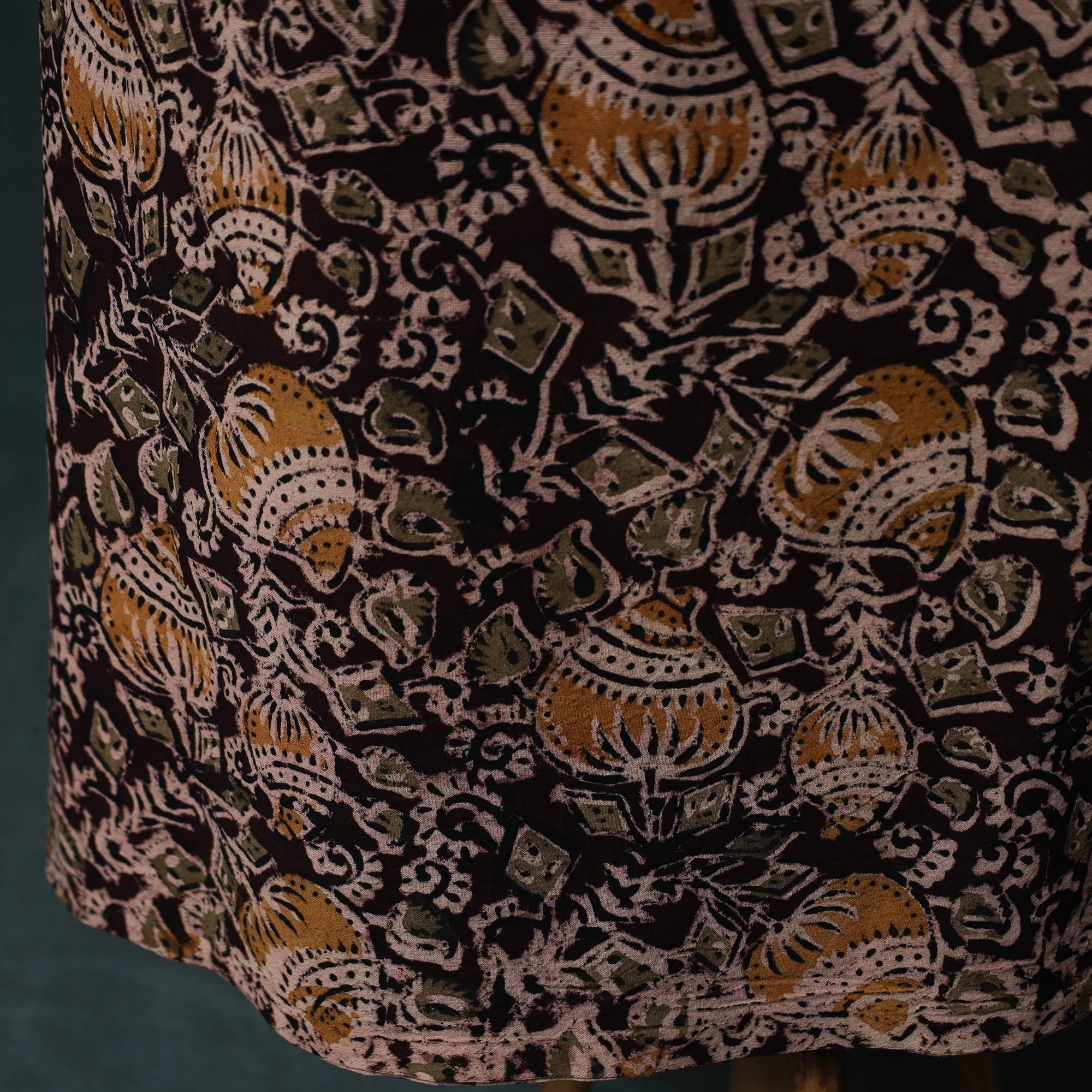 Black - Pedana Hand Block Print Natural Dyed Cotton Kalamkari 2pc Unstitched Dress Material Kurta Set 15 - Image 5