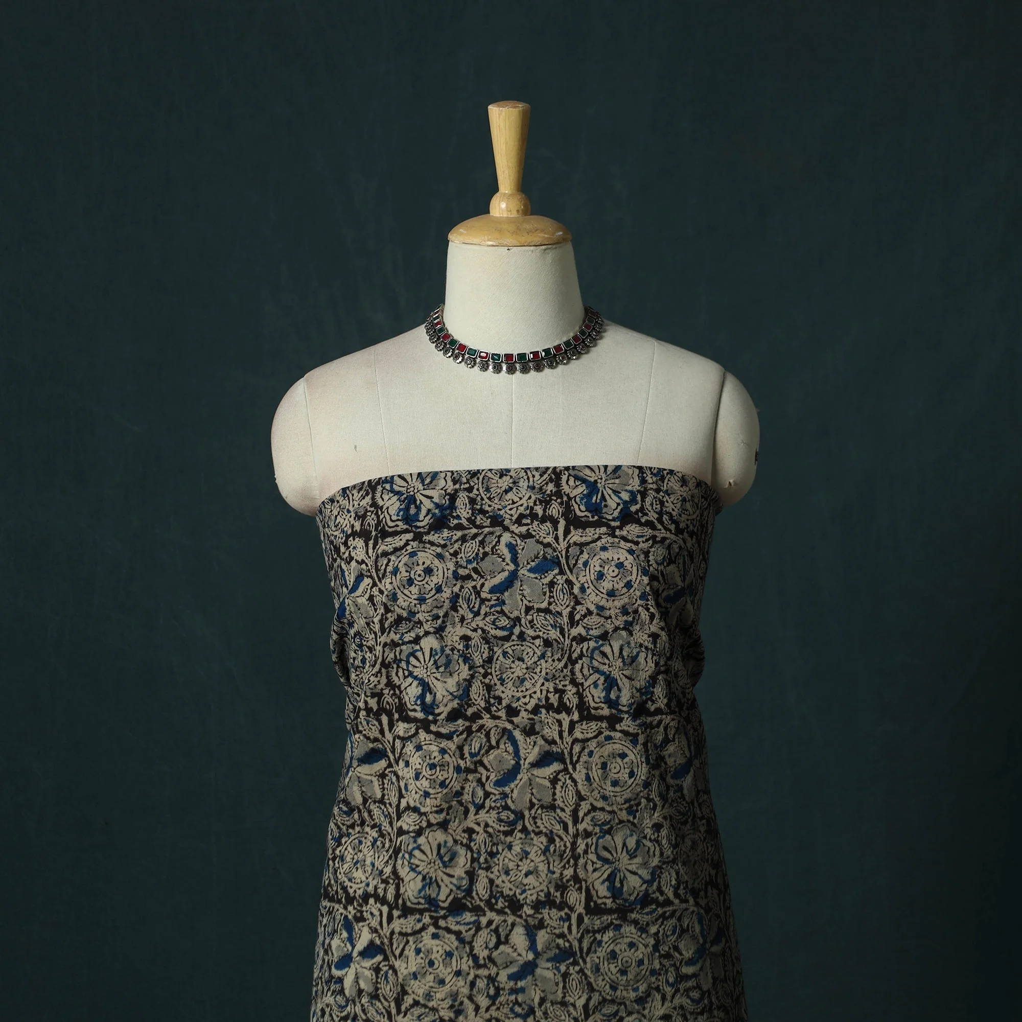 Black - Pedana Hand Block Print Natural Dyed Cotton Kalamkari 2pc Unstitched Dress Material Kurta Set 16 - Image 2