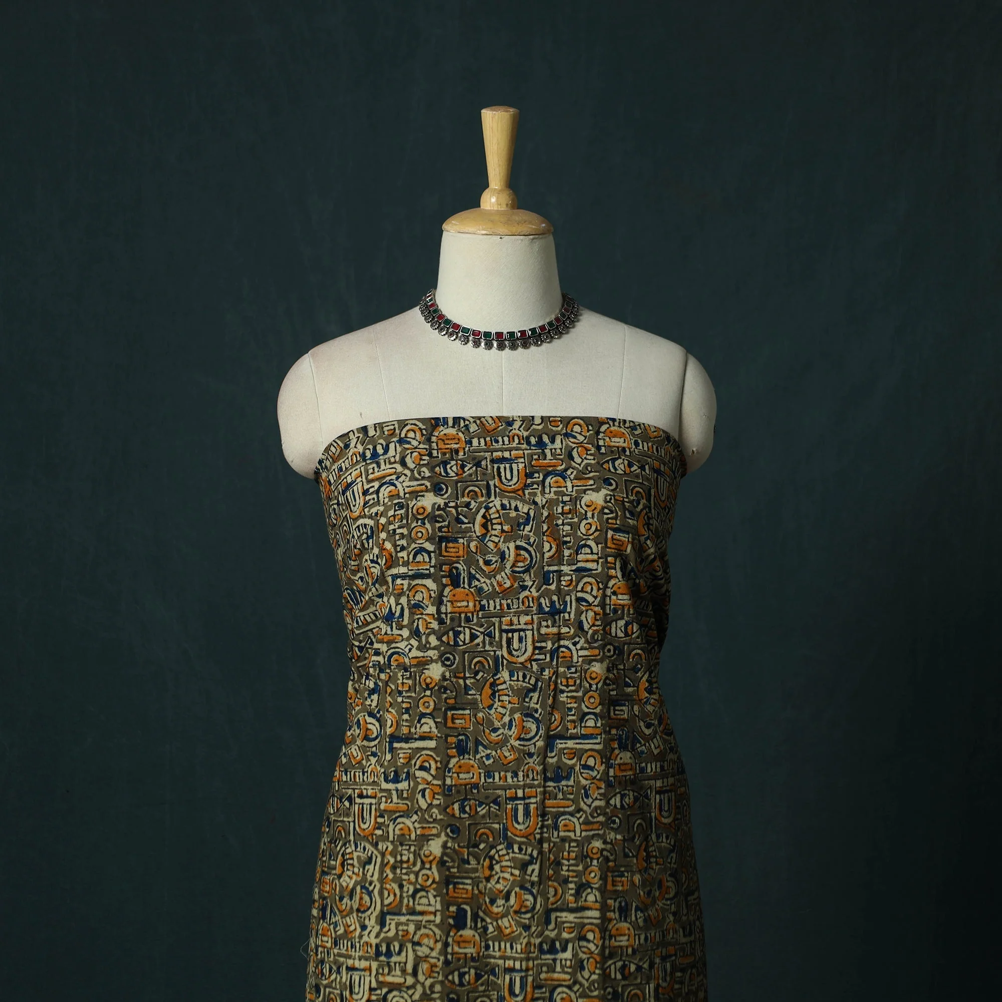 Green - Pedana Hand Block Print Natural Dyed Cotton Kalamkari 2pc Unstitched Dress Material Kurta Set 18 - Image 2