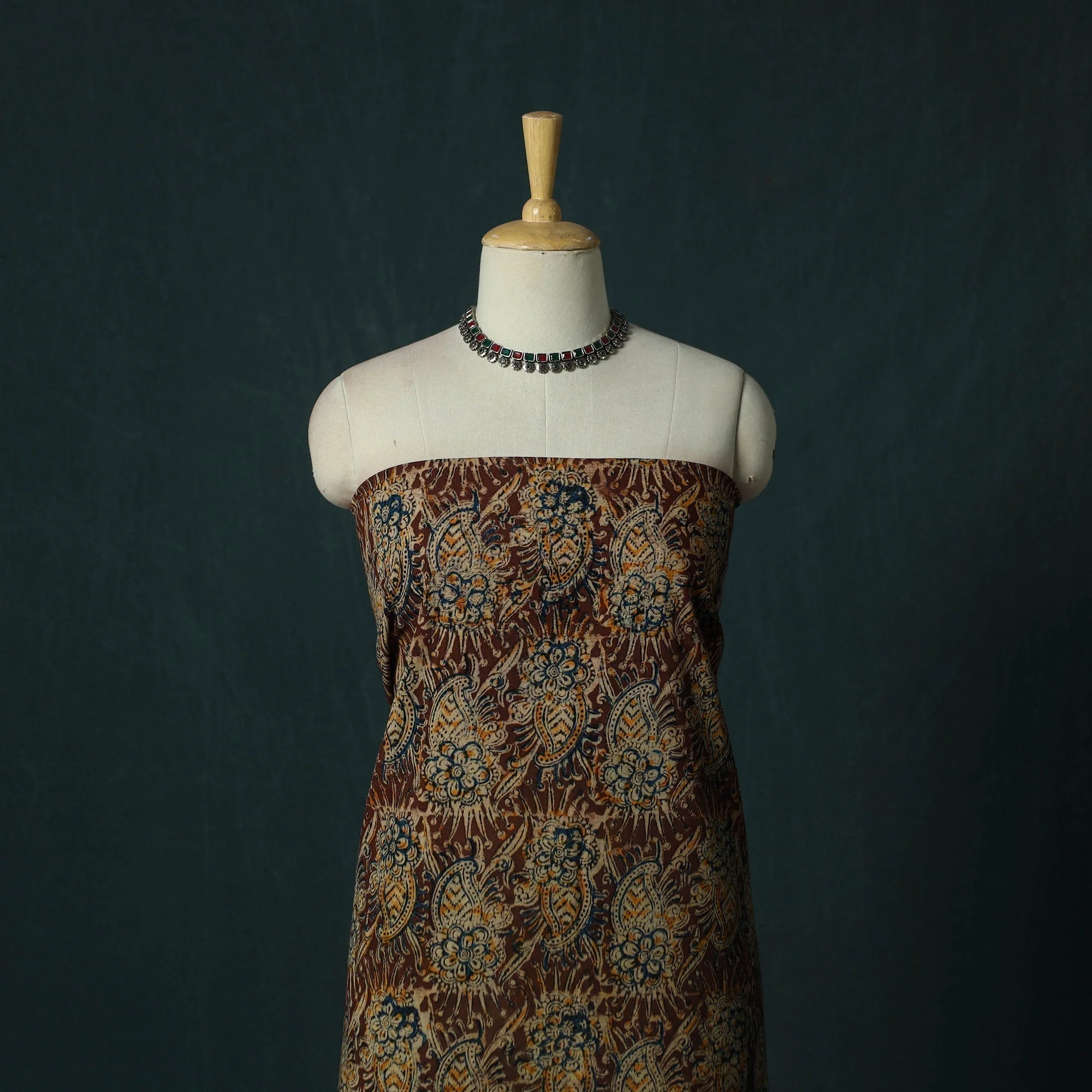 Maroon - Pedana Hand Block Print Natural Dyed Cotton Kalamkari 2pc Unstitched Dress Material Kurta Set 19 - Image 2