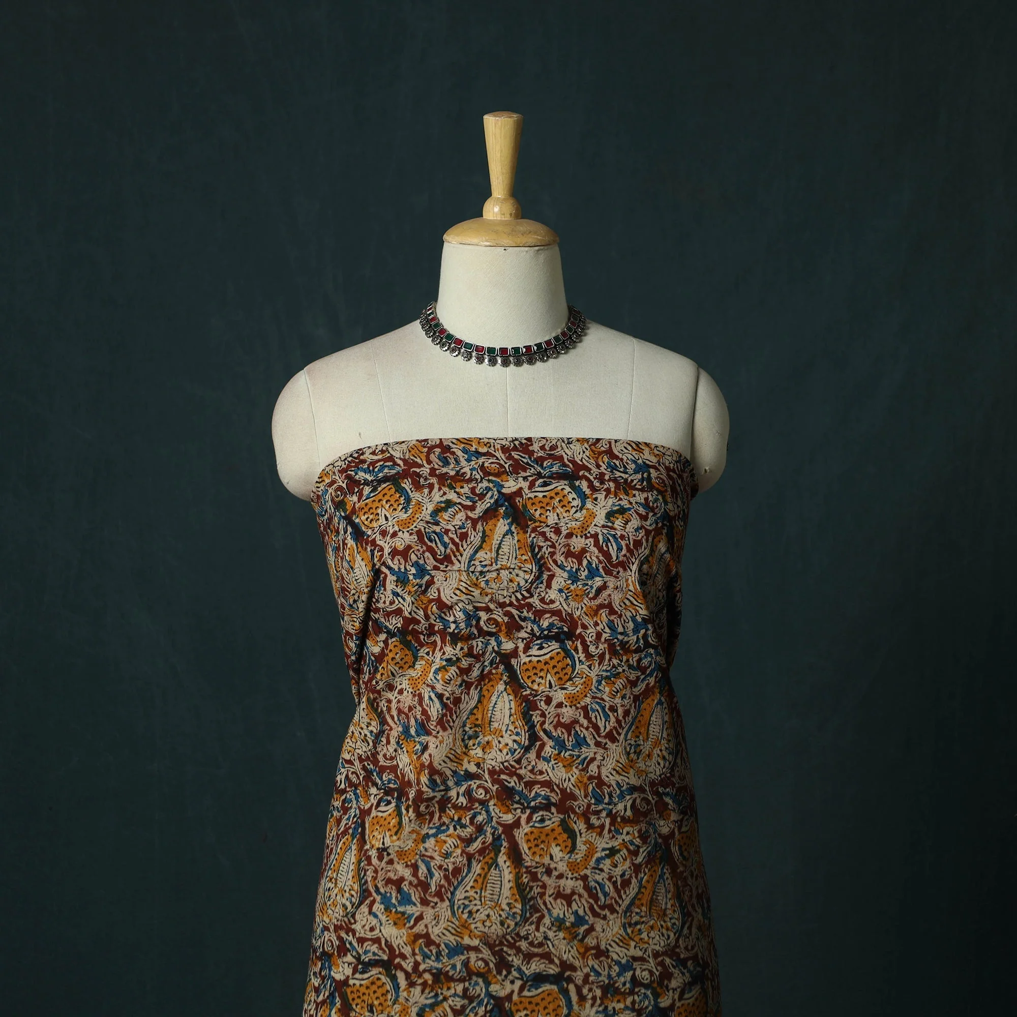 Maroon - Pedana Hand Block Print Natural Dyed Cotton Kalamkari 2pc Unstitched Dress Material Kurta Set 23 - Image 2