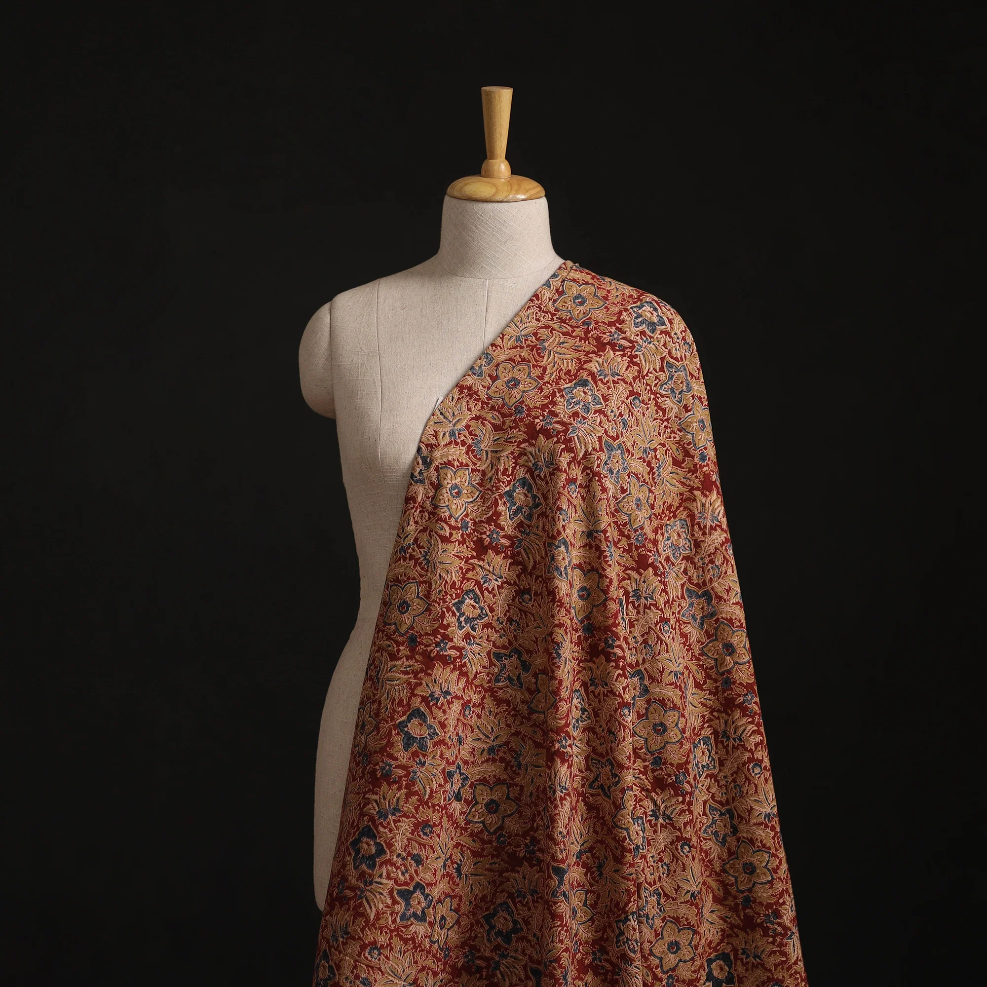 Maroon - Pedana Hand Block Print Natural Dyed Cotton Kalamkari Fabric 01
