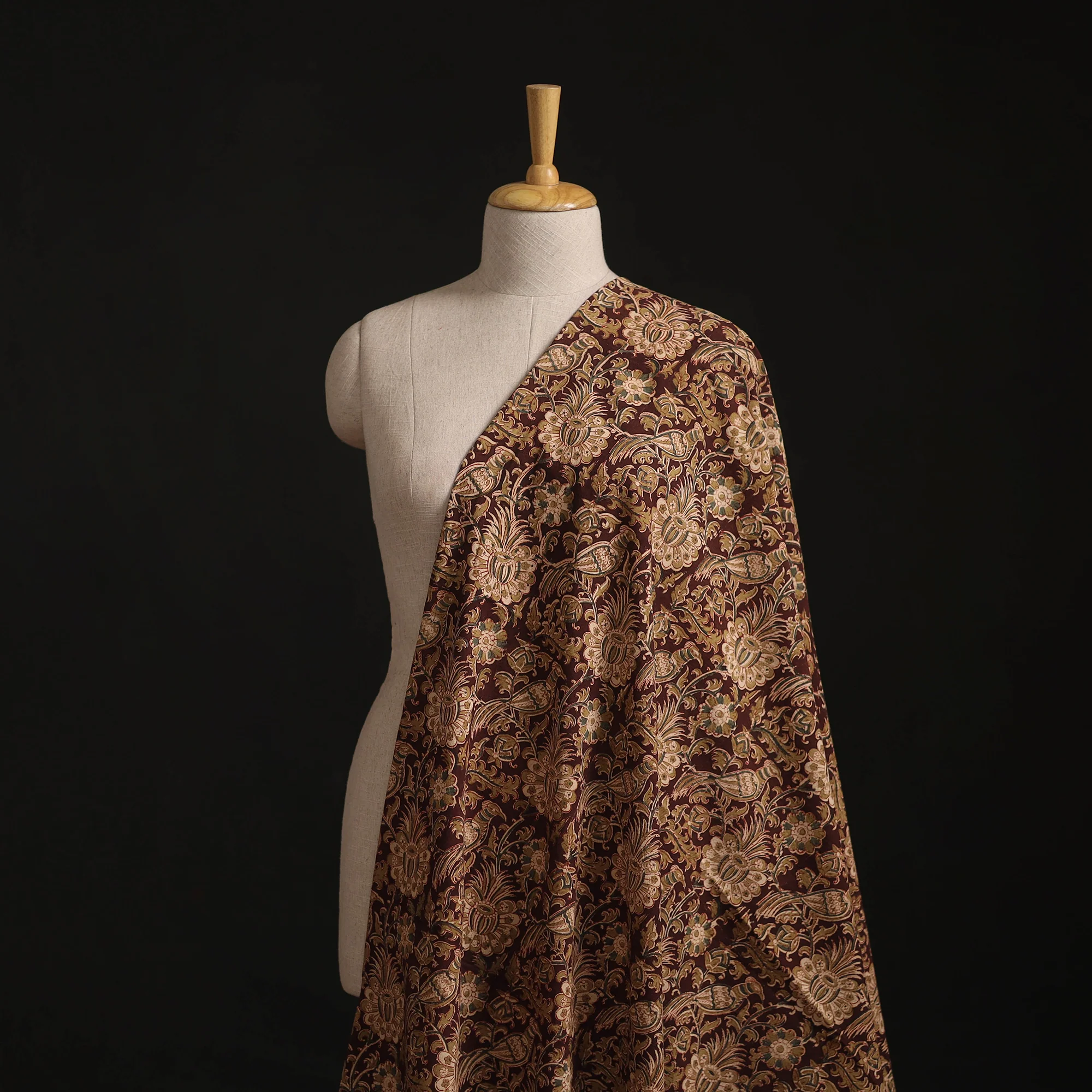 Brown - Pedana Hand Block Print Natural Dyed Cotton Kalamkari Fabric 33