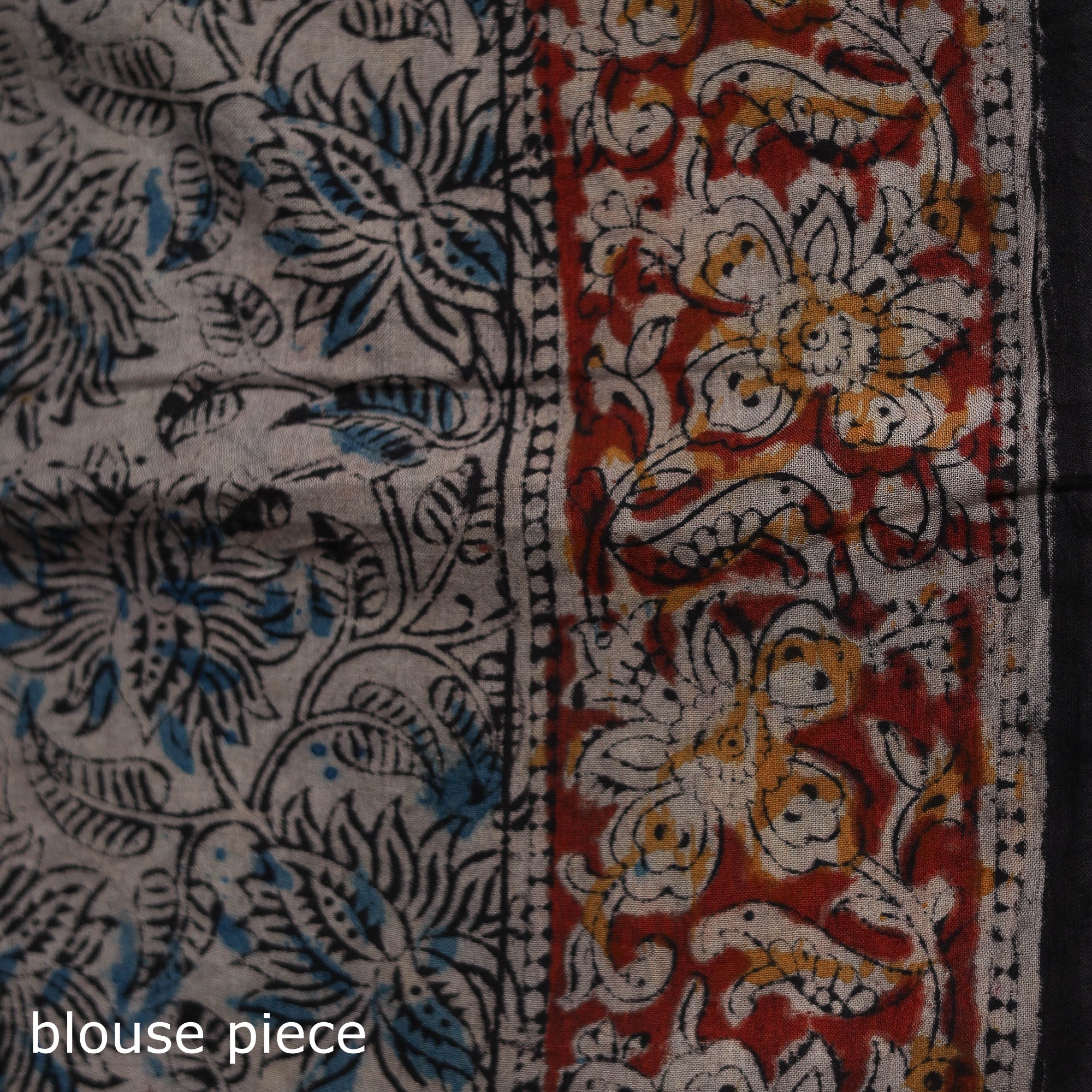 Black - Pedana Hand Block Print Natural Dyed Cotton Kalamkari Saree 51 - Image 5