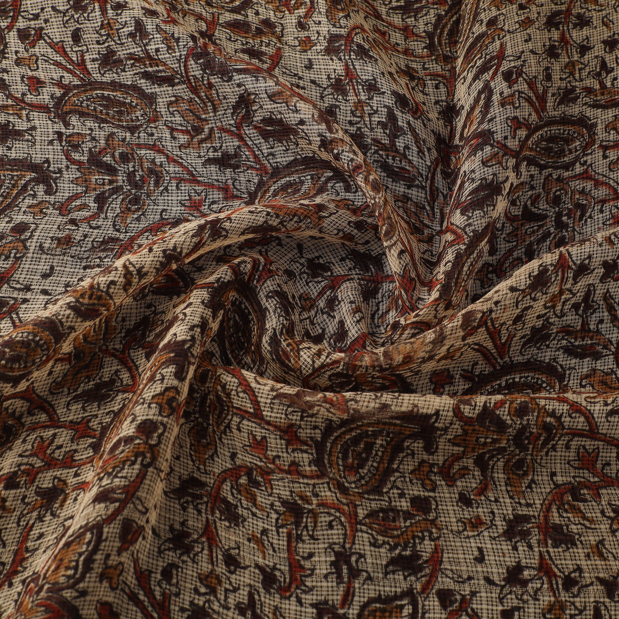 Pedana Hand Block Print Natural Dyed Kota Doria Cotton Kalamkari Fabric 01 - Image 3