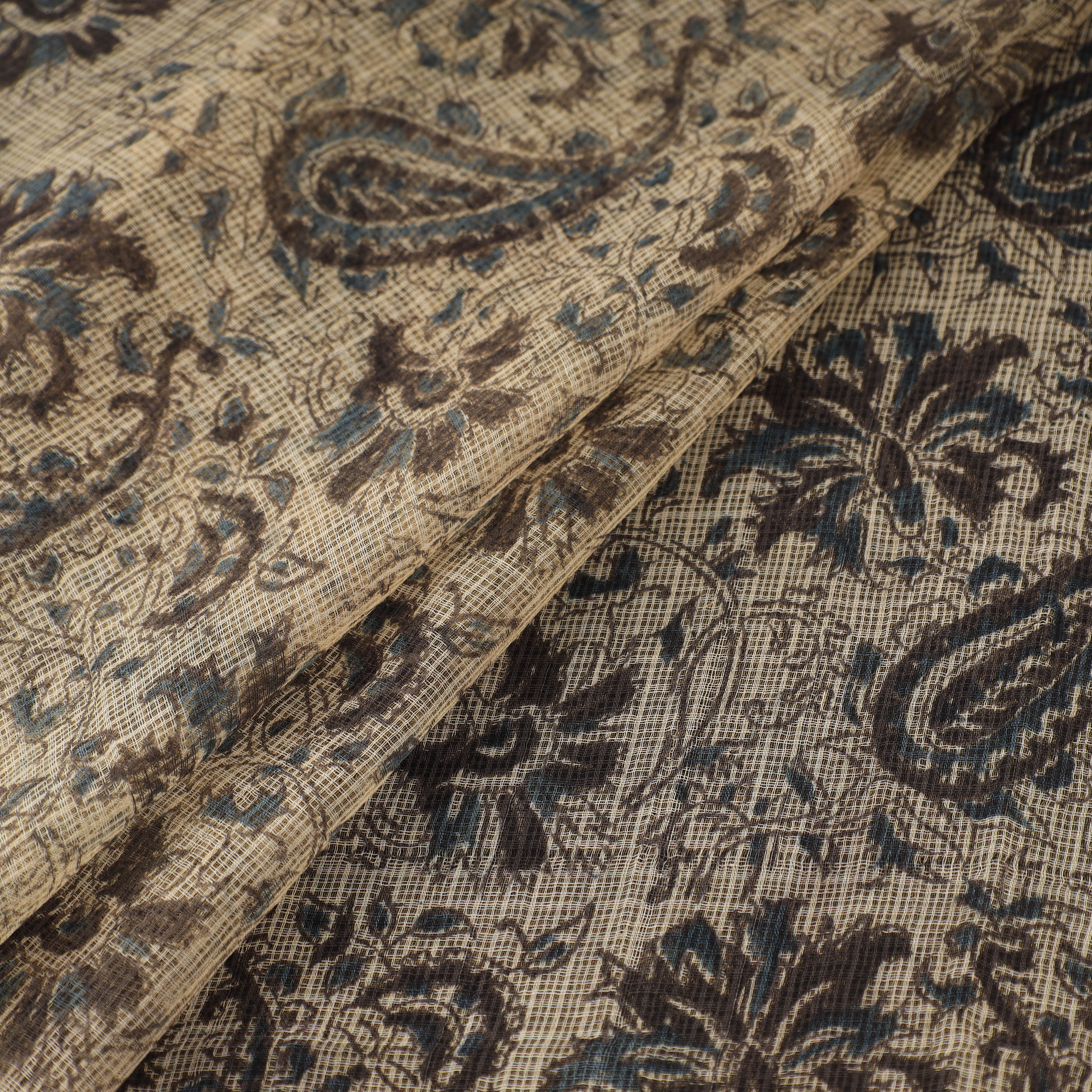 Beige - Pedana Hand Block Print Natural Dyed Kota Doria Cotton Kalamkari Fabric 03 - Image 2