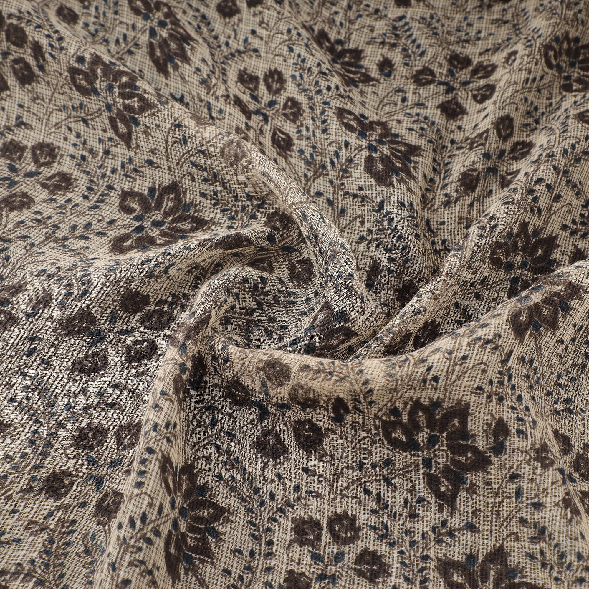 Beige - Pedana Hand Block Print Natural Dyed Kota Doria Cotton Kalamkari Fabric 05 - Image 3
