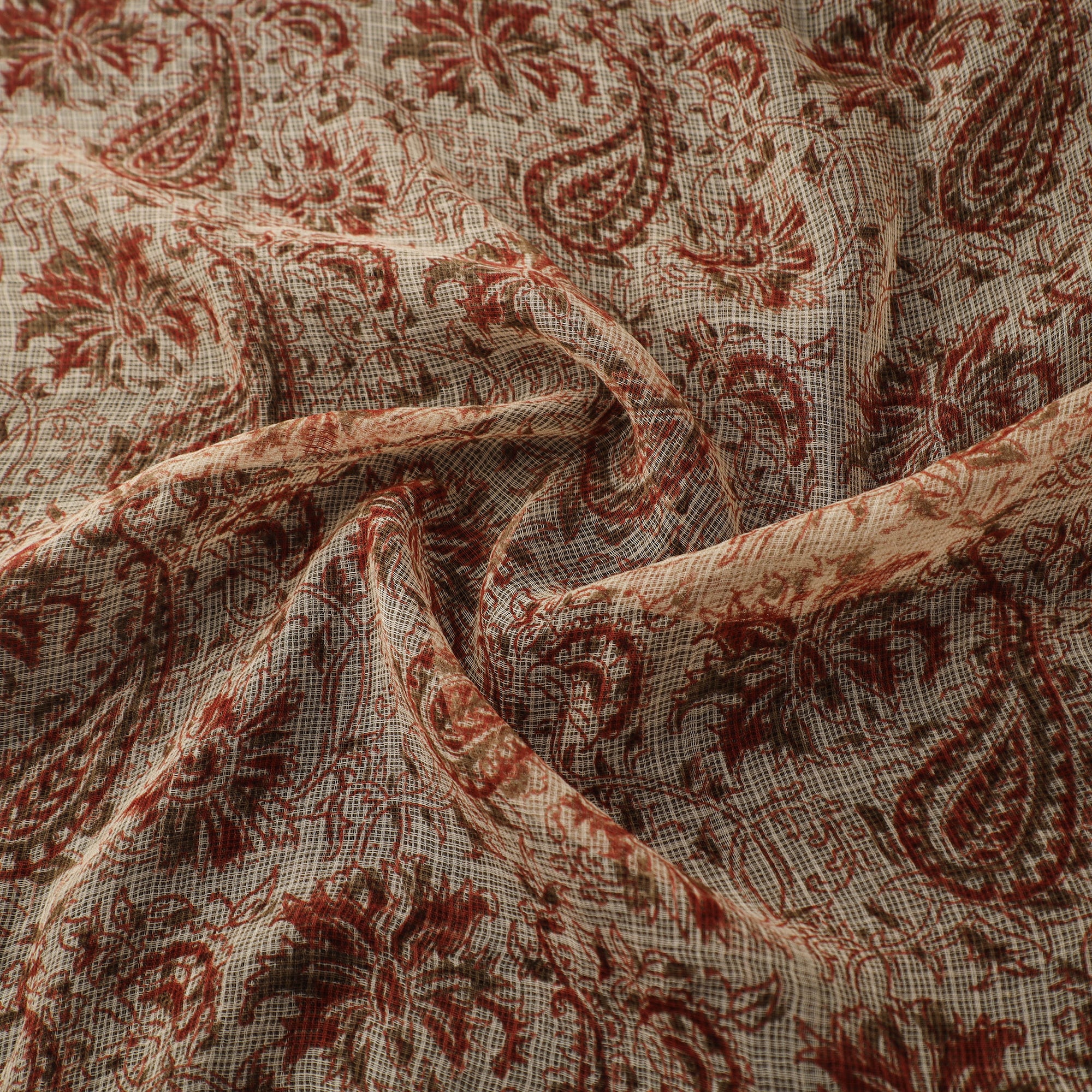 Pedana Hand Block Print Natural Dyed Kota Doria Cotton Kalamkari Fabric 05 - Image 3