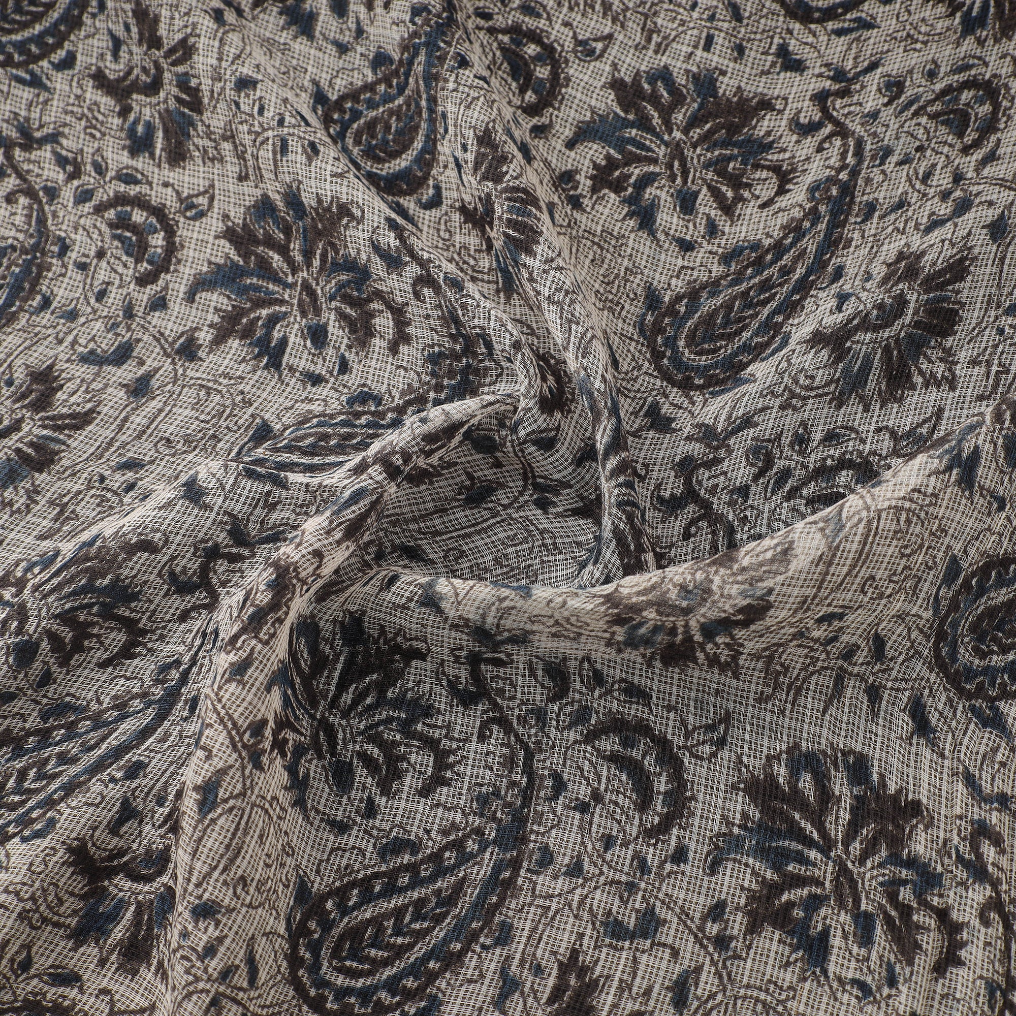Beige - Pedana Hand Block Print Natural Dyed Kota Doria Cotton Kalamkari Fabric 06 - Image 3