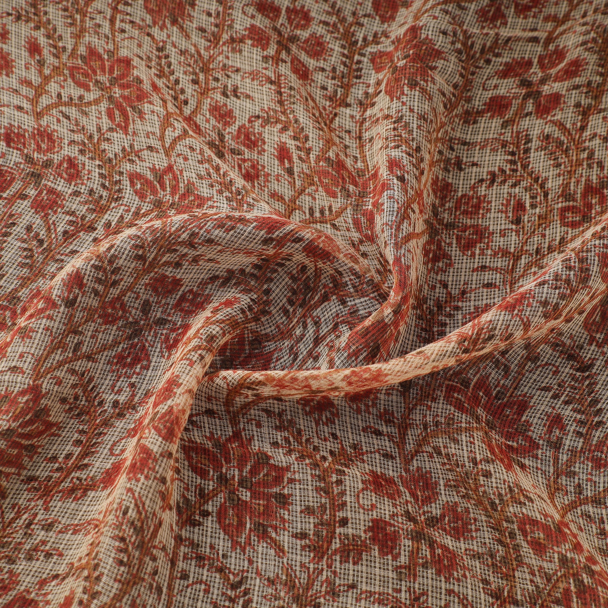Orange - Pedana Hand Block Print Natural Dyed Kota Doria Cotton Kalamkari Fabric 07 - Image 3